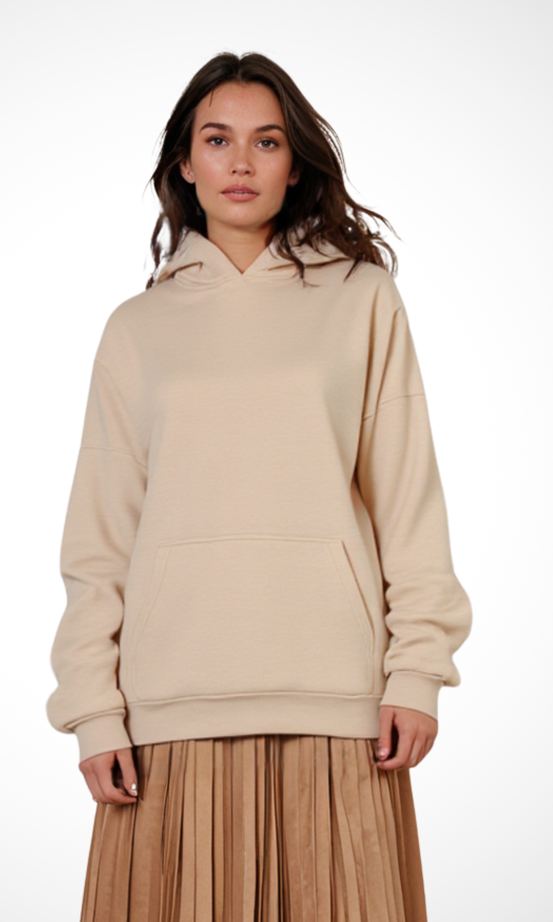 Women Over Sized Basic Hoodie Sweater (Beige)