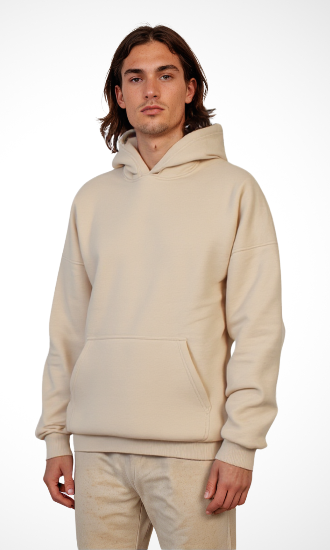 Men Over Sized Basic Hoodie Sweater (Beige)