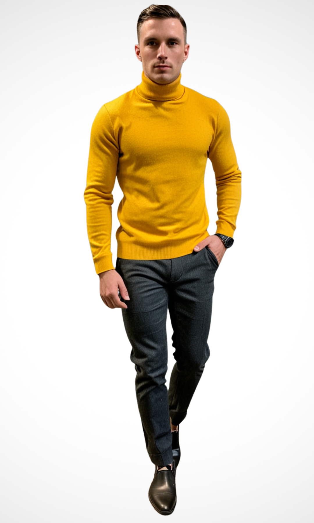 Men Turtleneck Knitwear Sweater (Mustard Yellow)