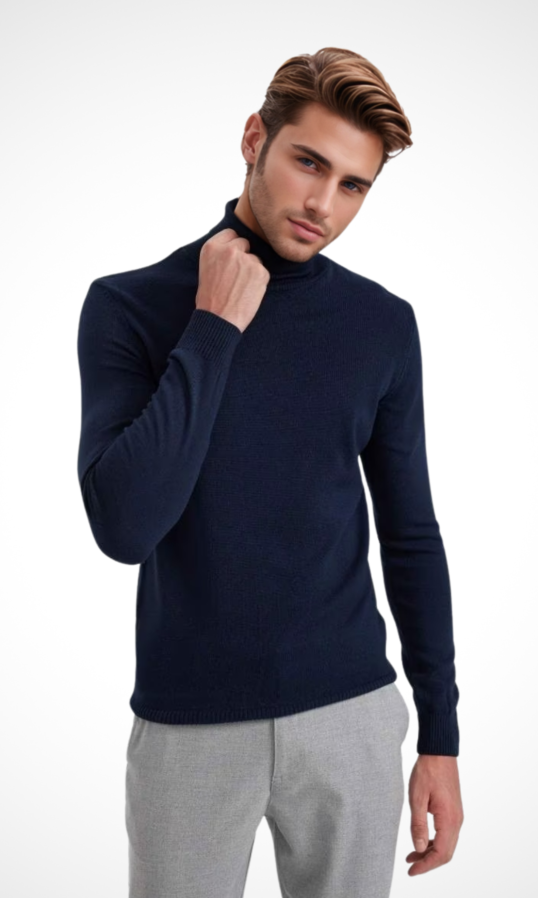 Men Turtleneck Knitwear Sweater (Dark Blue)