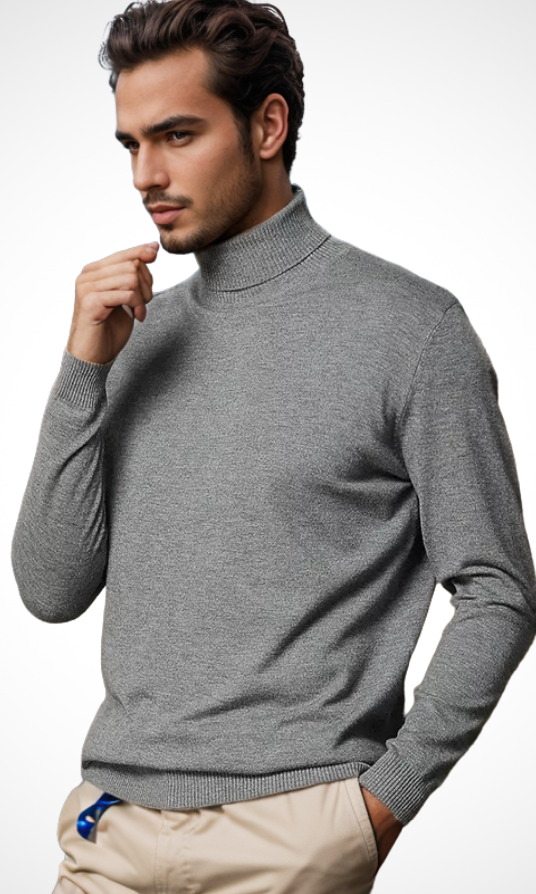 Men Turtleneck Knitwear Sweater (Grey)