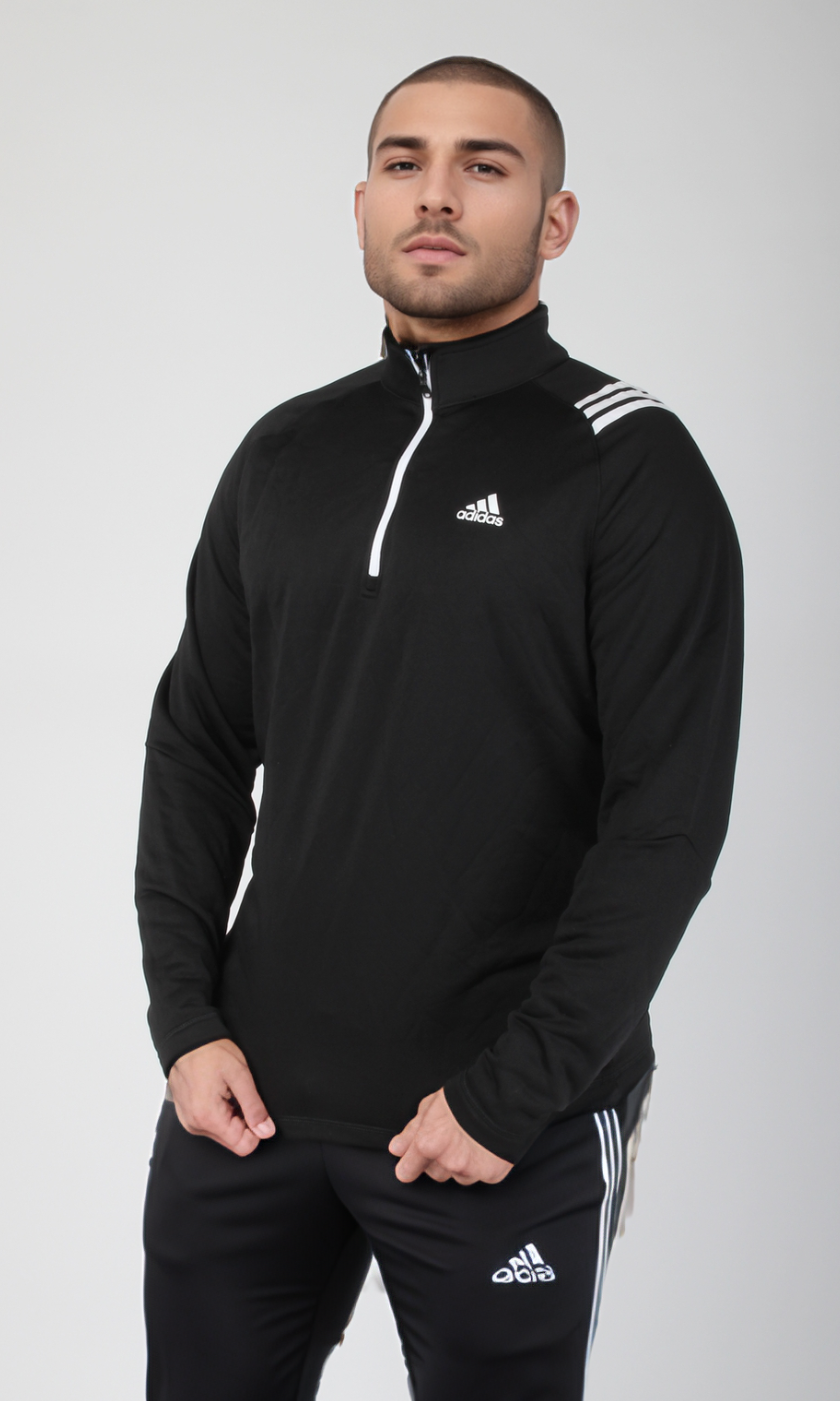 Men Half Zip Golf Pullover (Black-White Line)