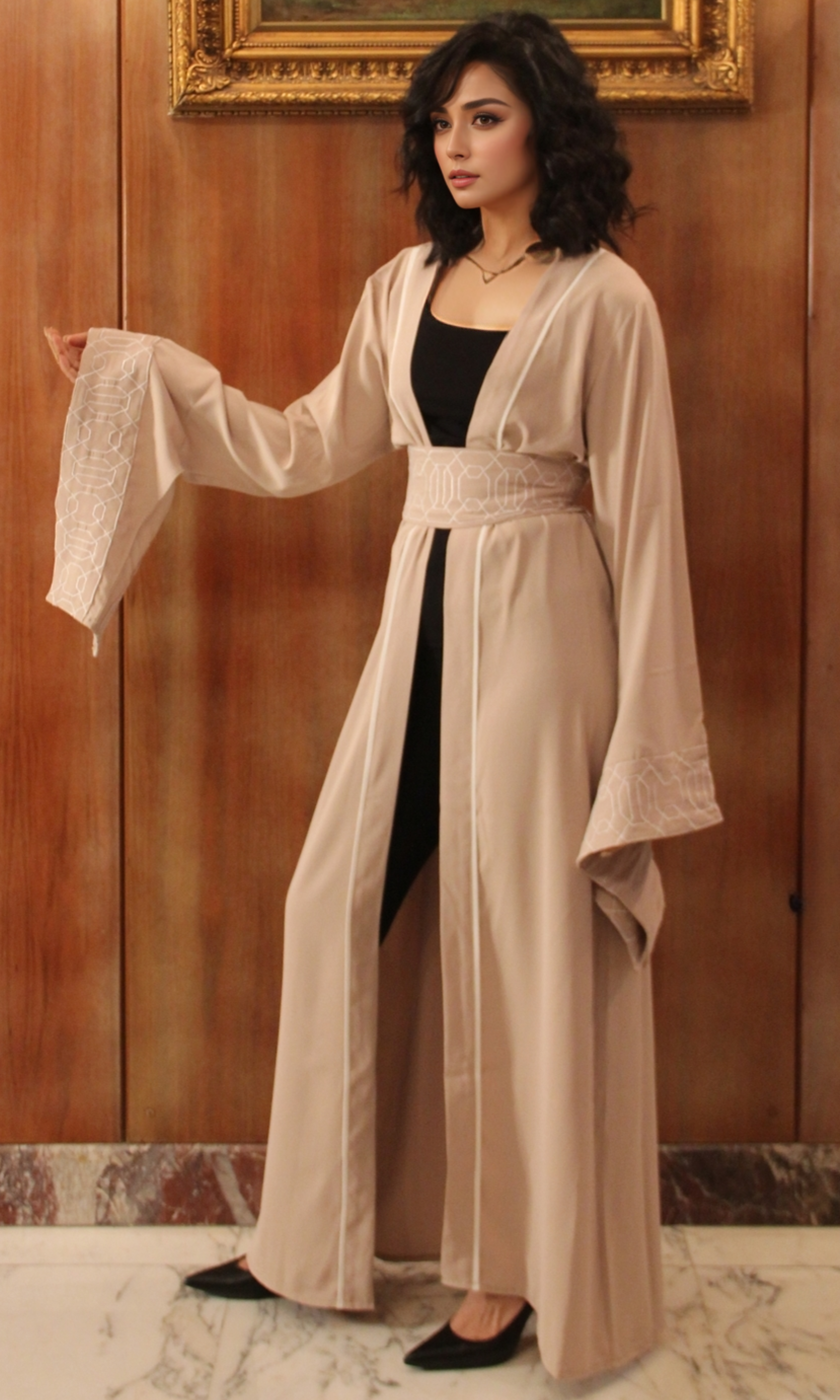 Women Kaftan With Belt (Beige)