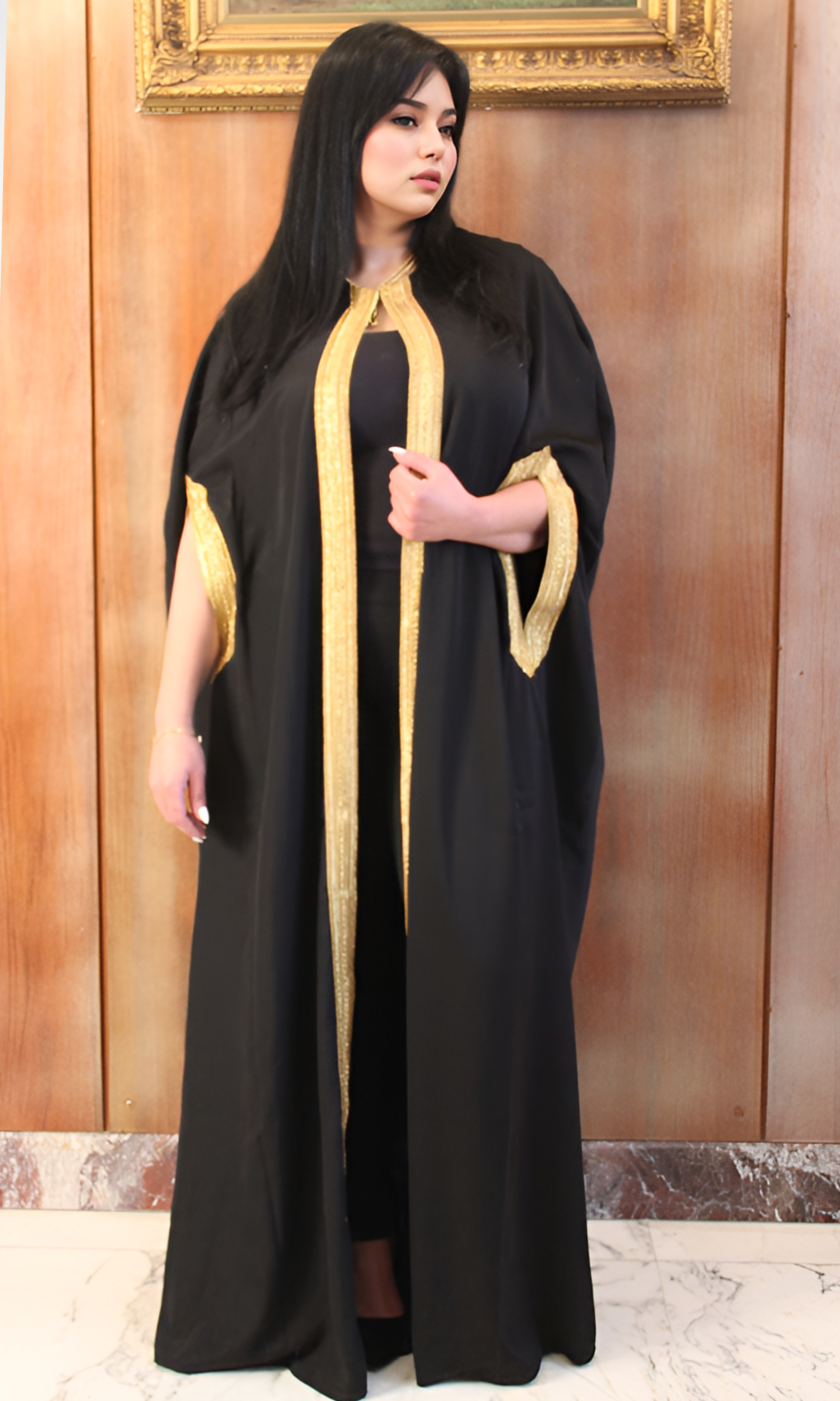 Women Abaya Gold Sleeve (Black)