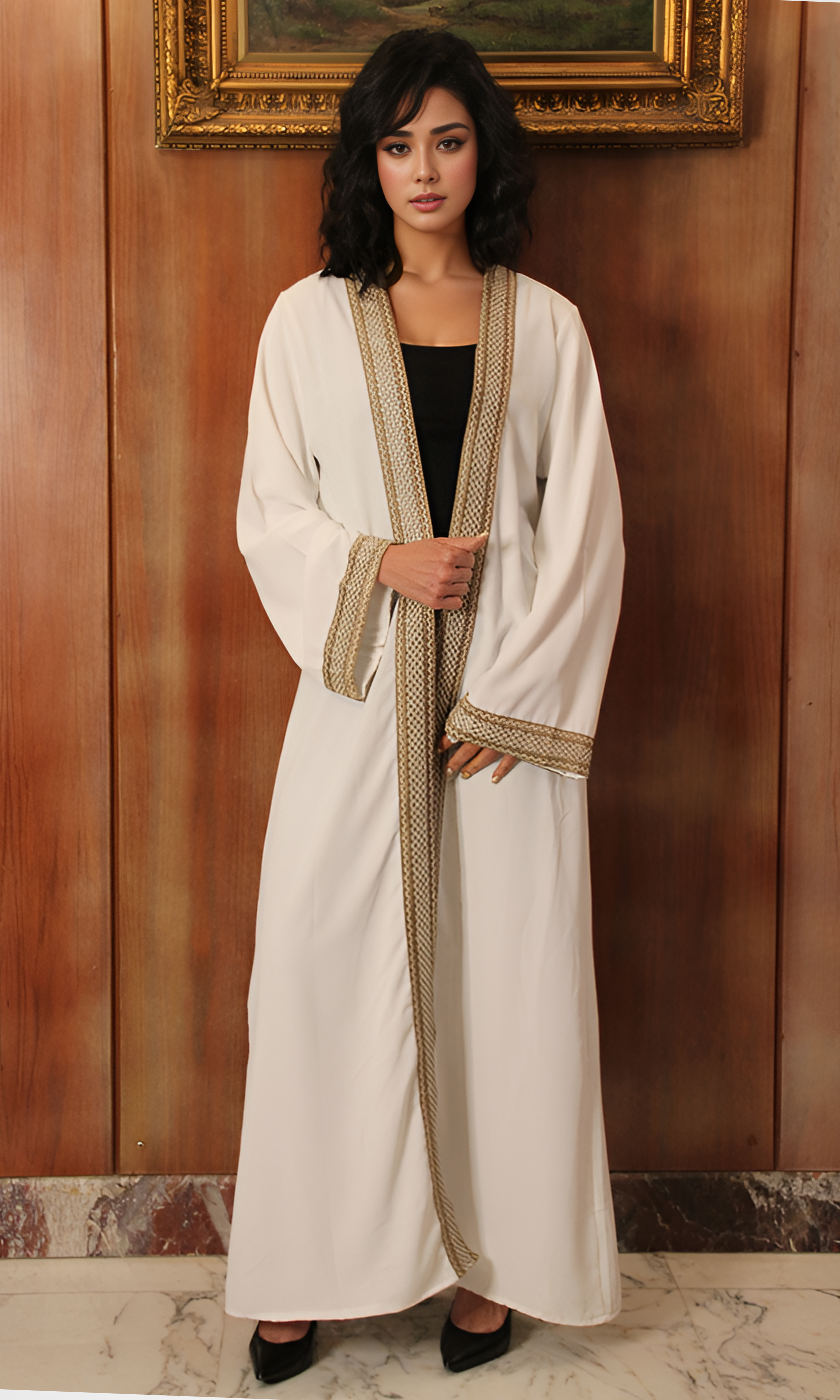Women Long Cardigan With Tape (White)