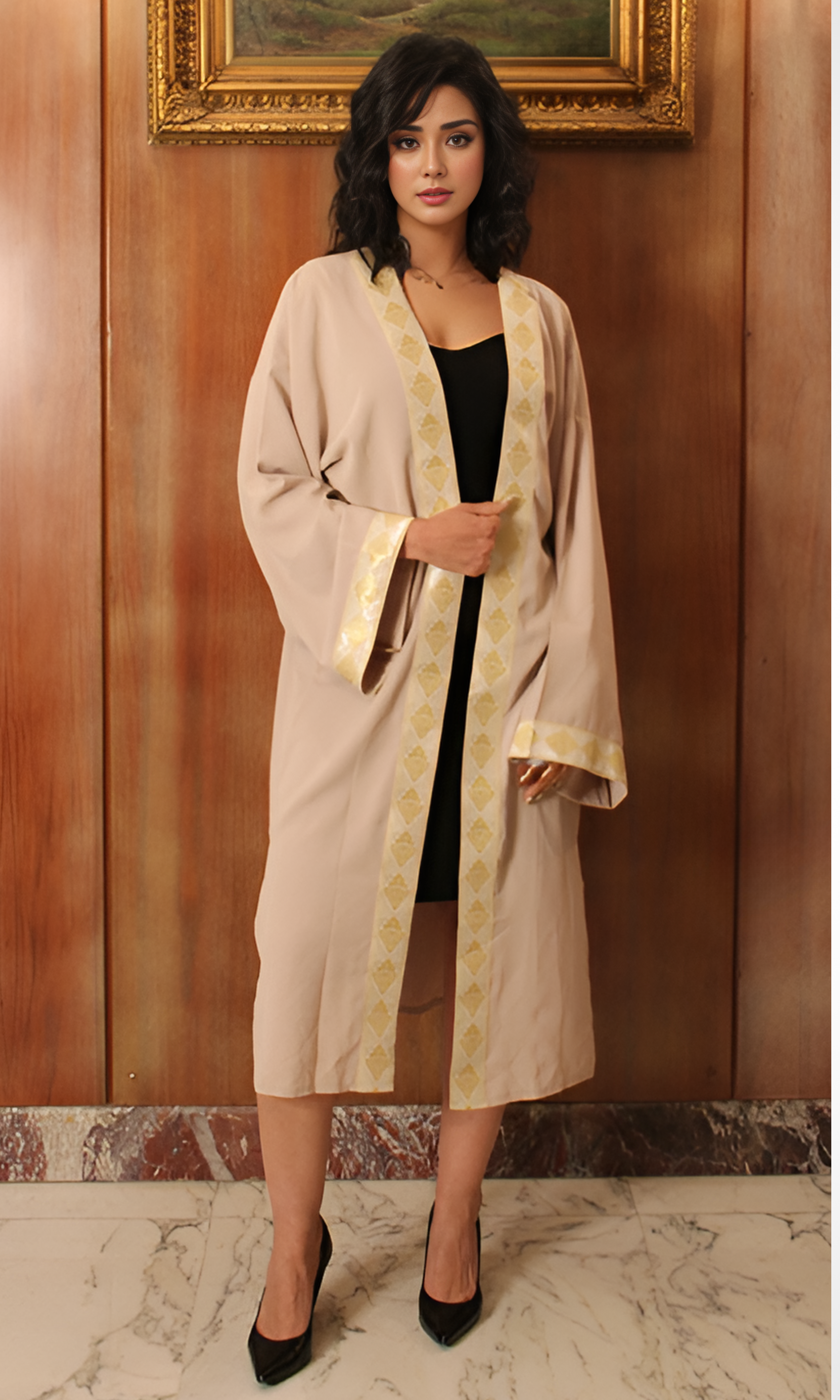 Women Short Cardigan Gold Tape (Beige)