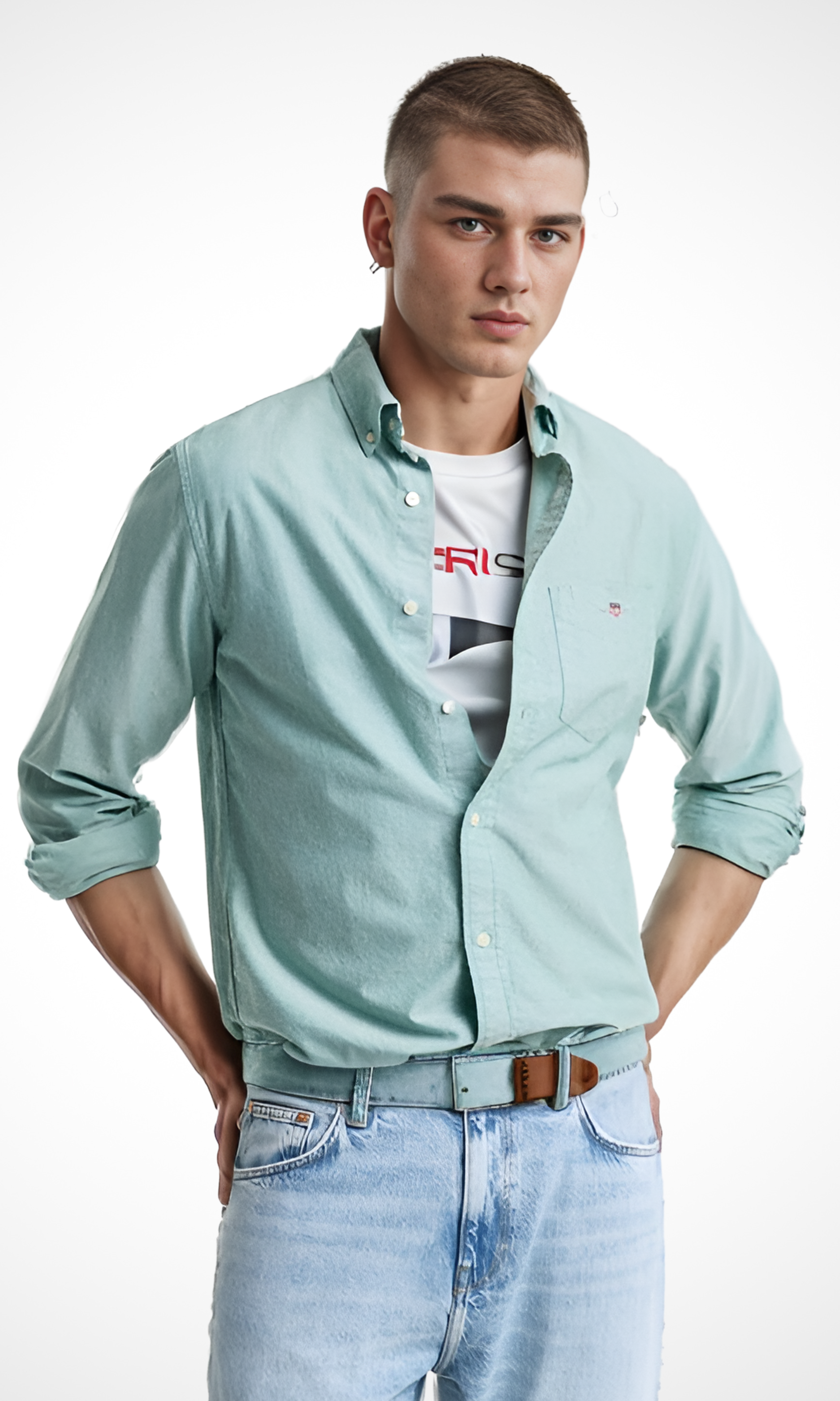 New Men Slim Fit Shirt Oxford (Light Green)