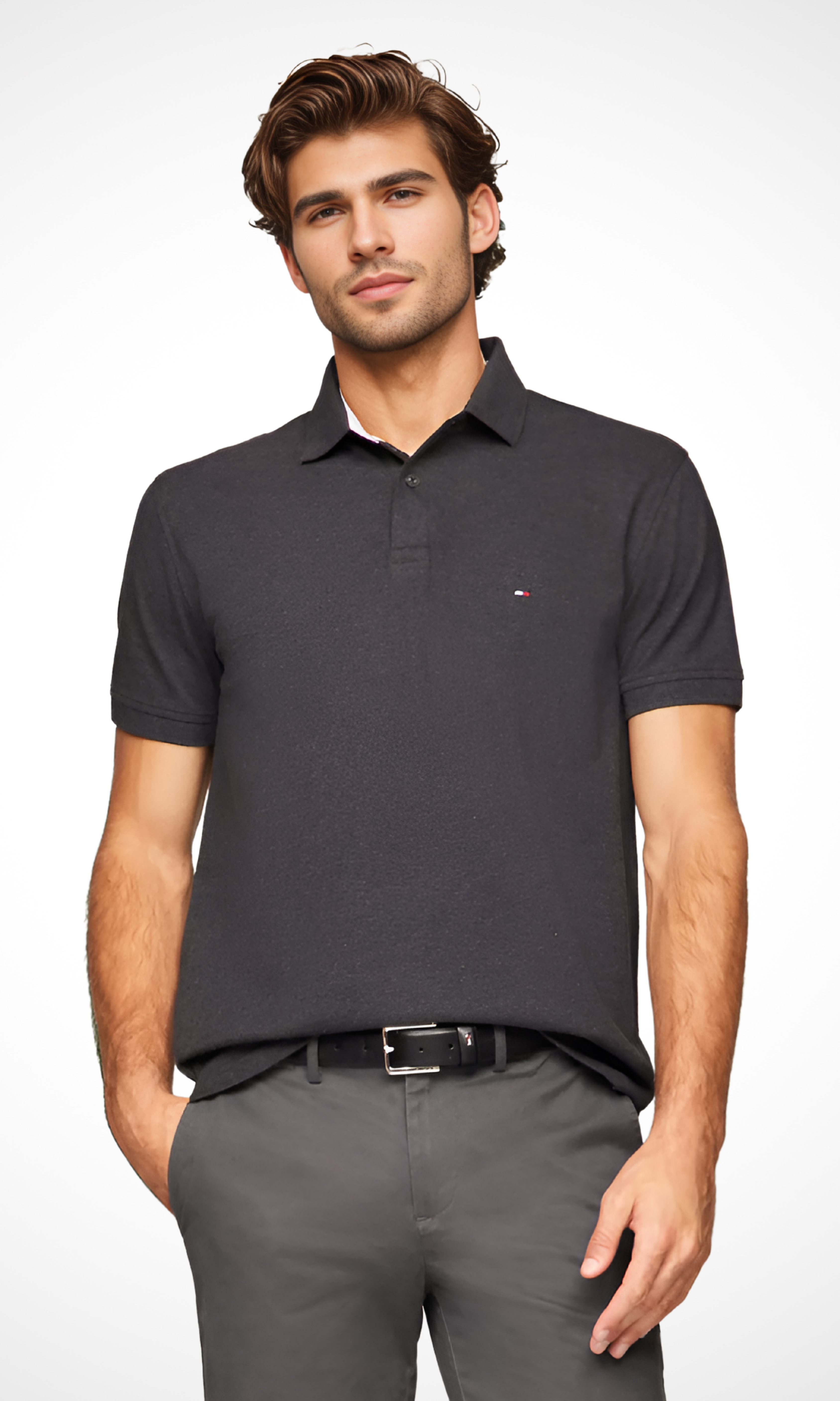 Original Men Solid Cotton Polo Shirt 2 buttons (Dark Grey)