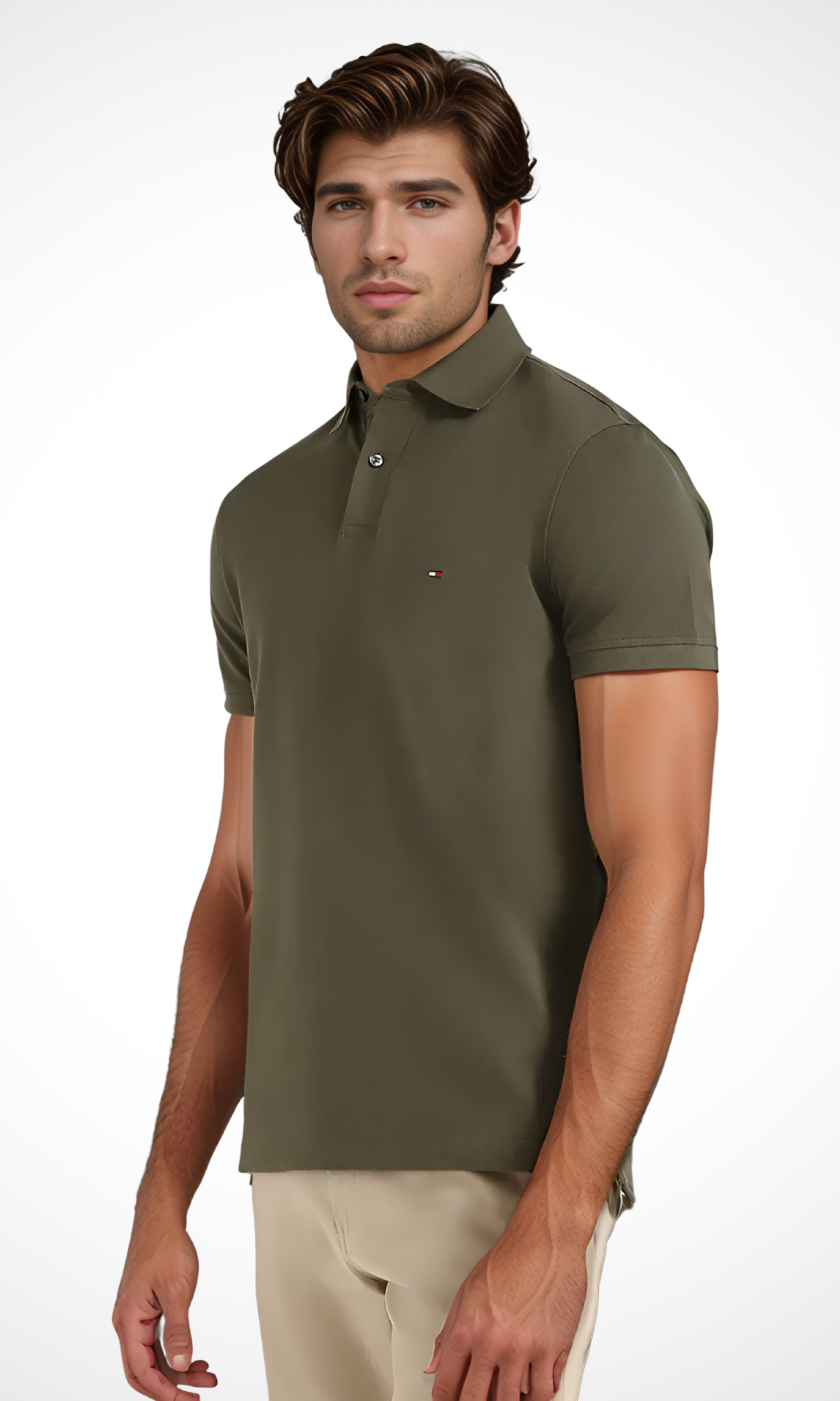 Original Men Solid Cotton Polo Shirt 2 buttons (Oil Green)