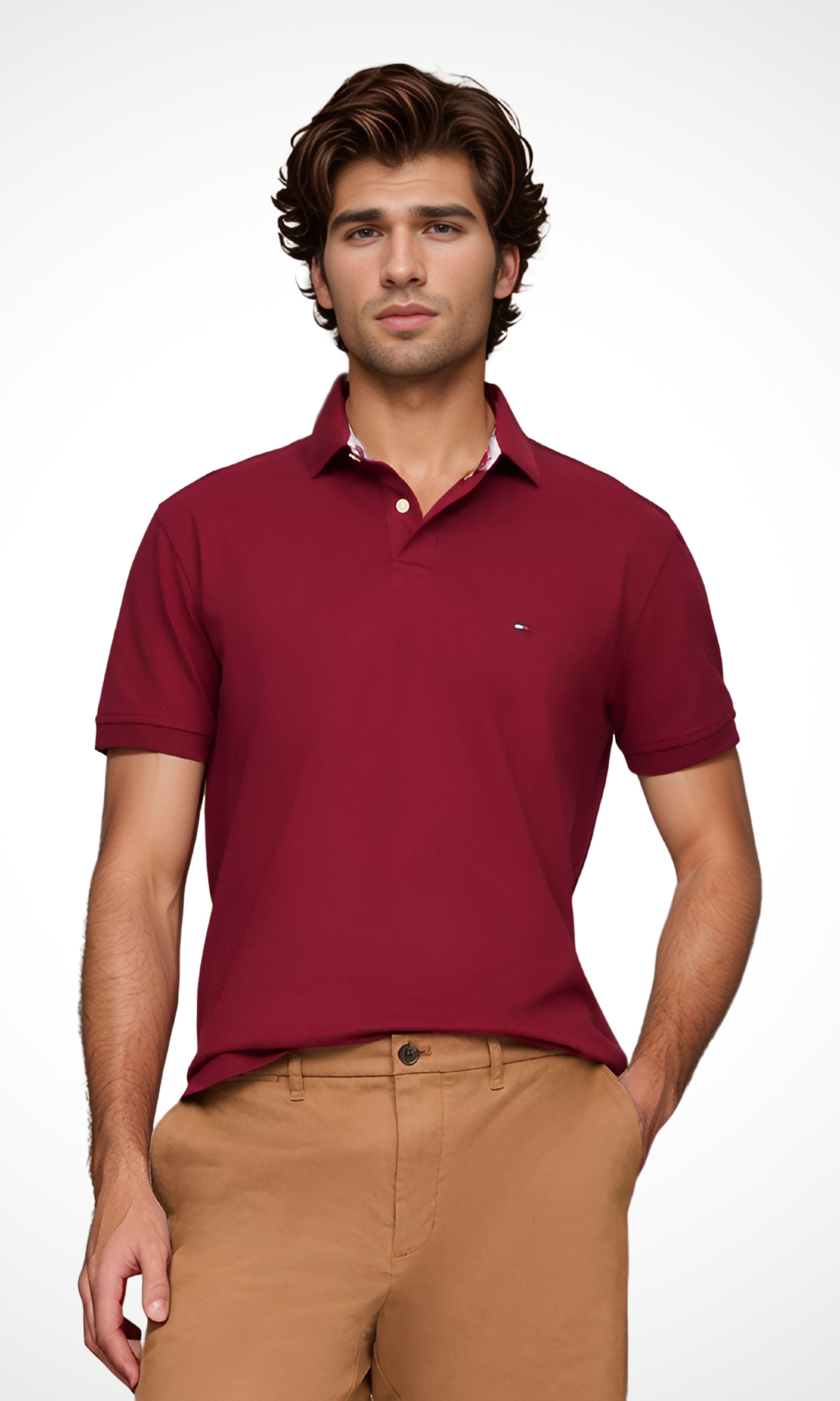 Original Men Solid Cotton Polo Shirt 2 buttons (Burgundy)