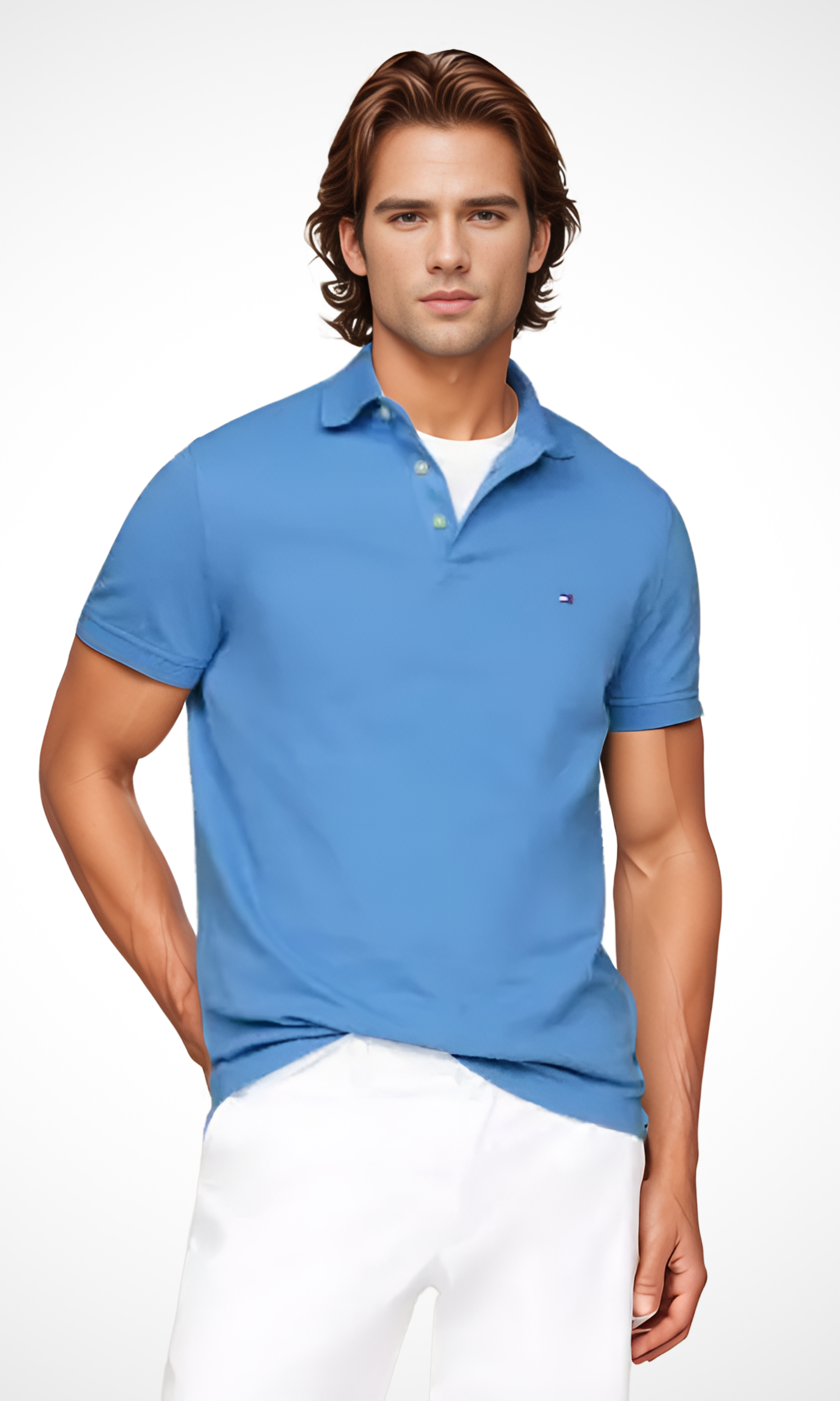 Original Men Solid Cotton Polo Shirt 2 buttons (Baby Blue)