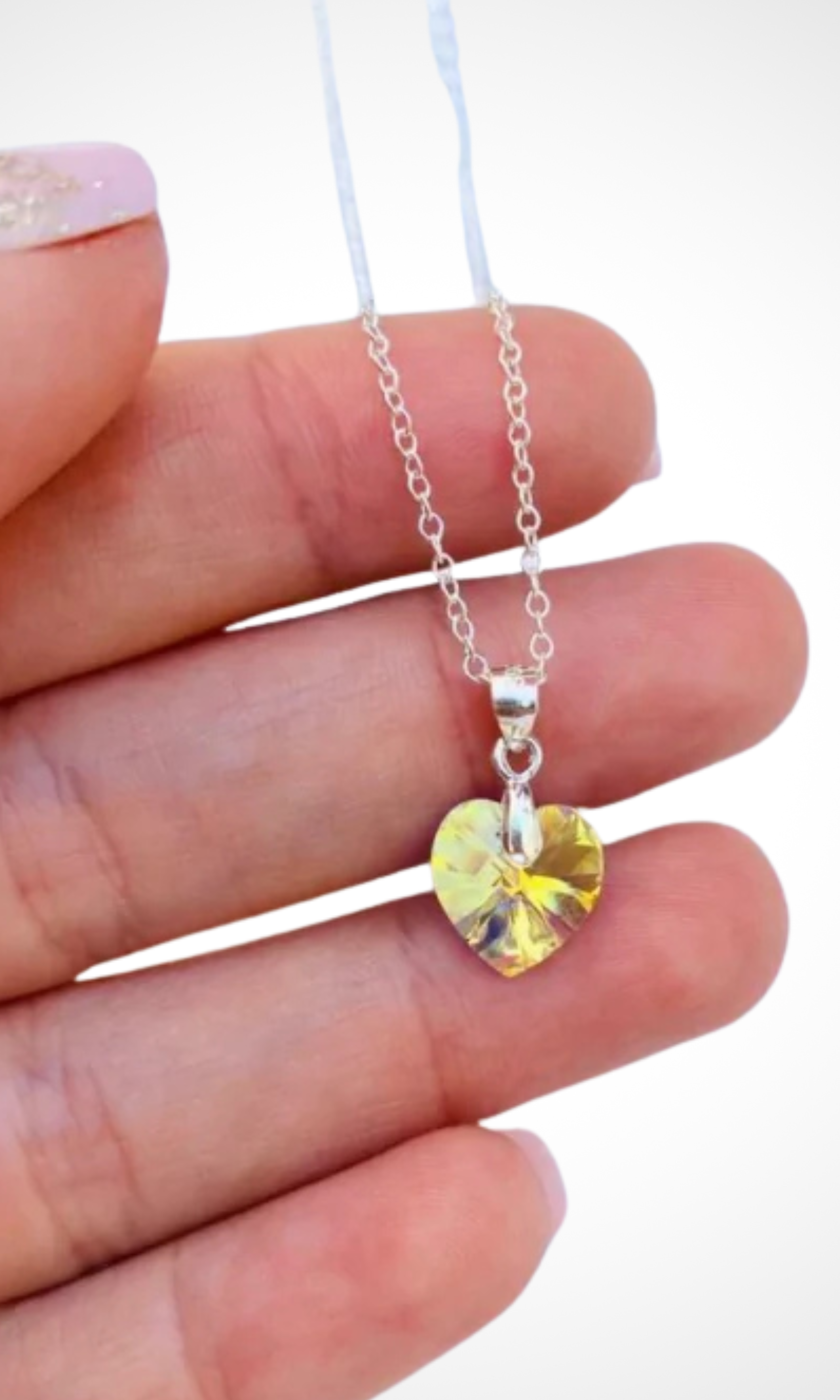 Women Silver Necklace Titanic Heart - Crystal (Yellow)