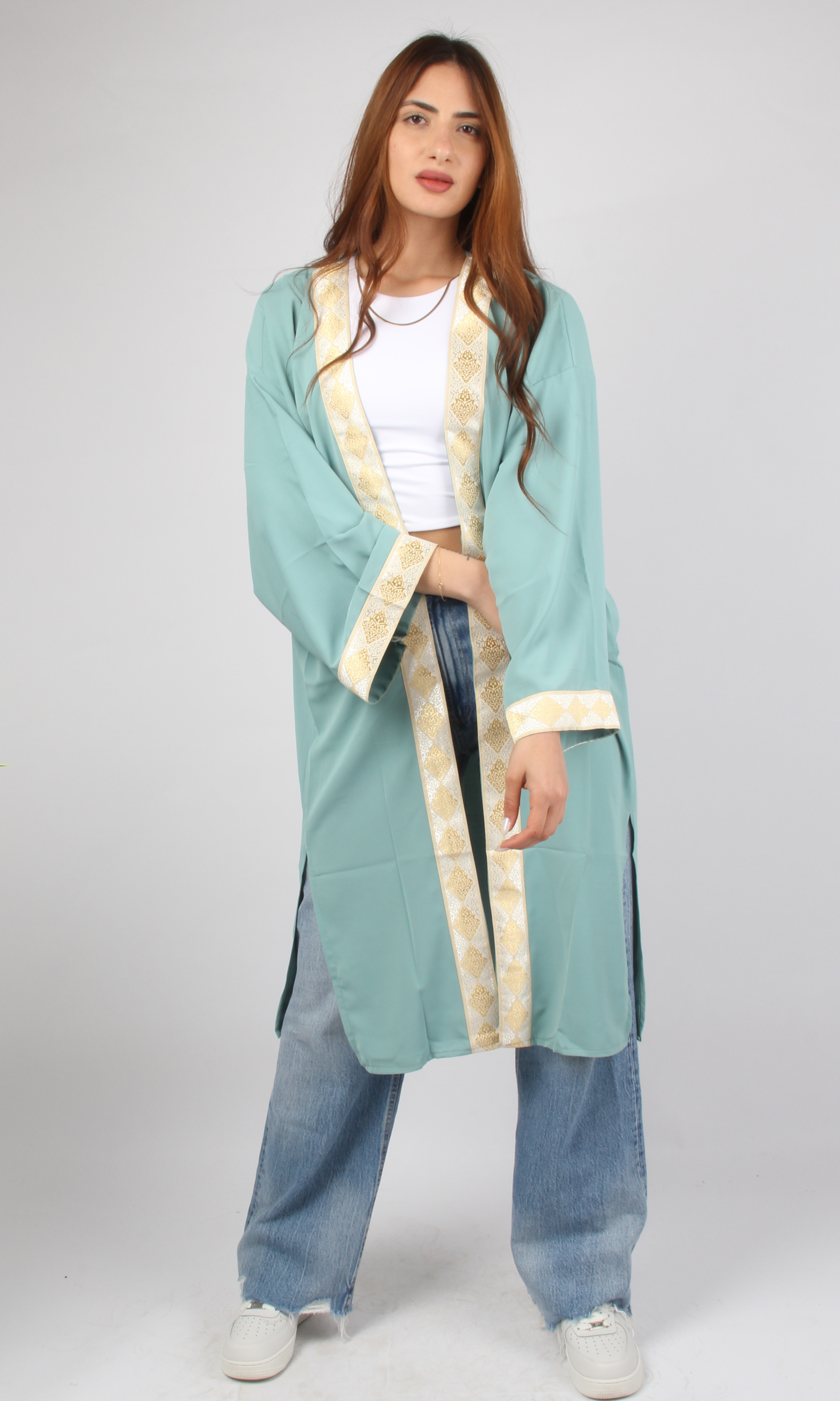 Women Short Cardigan Gold Tape (Green)