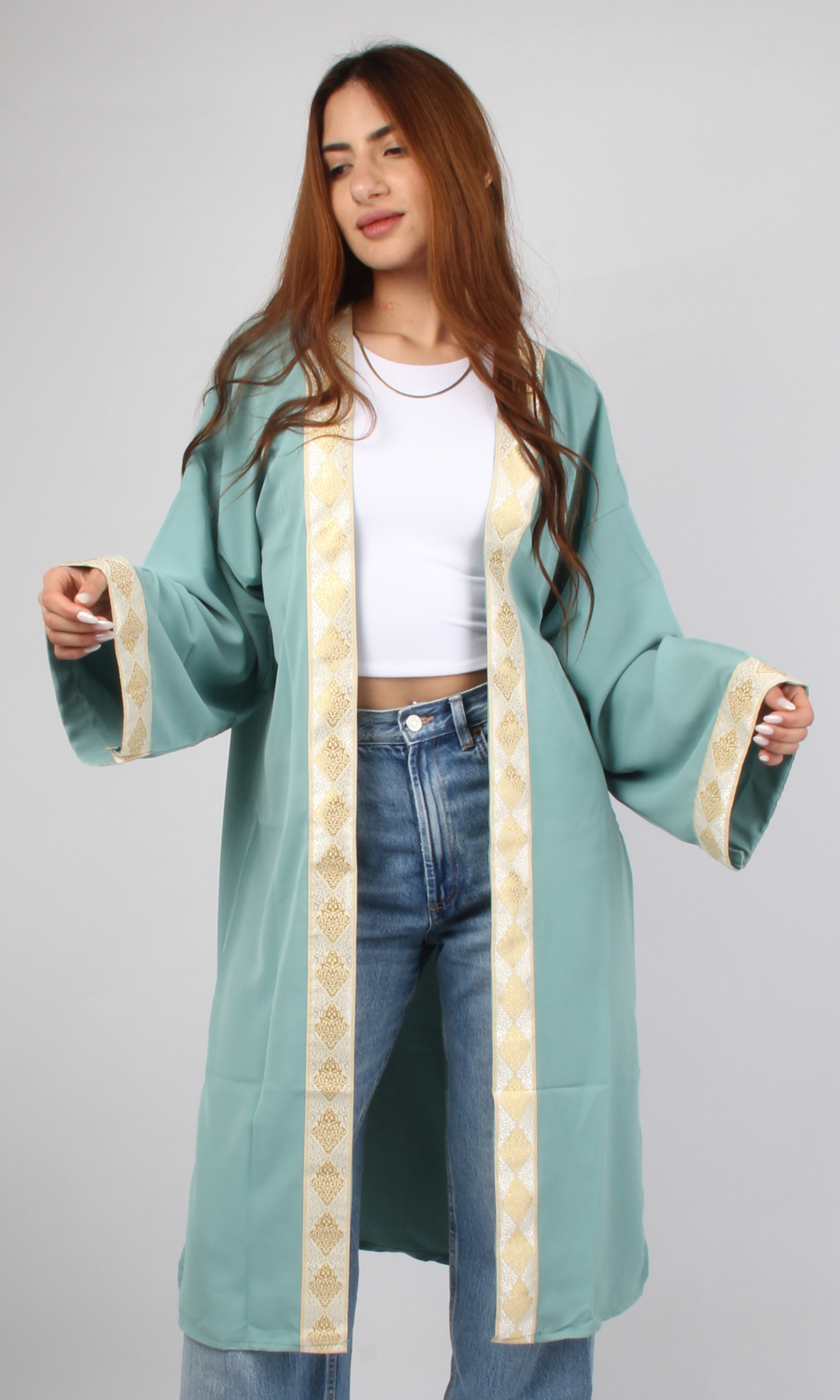 Women Short Cardigan Gold Tape (Green)