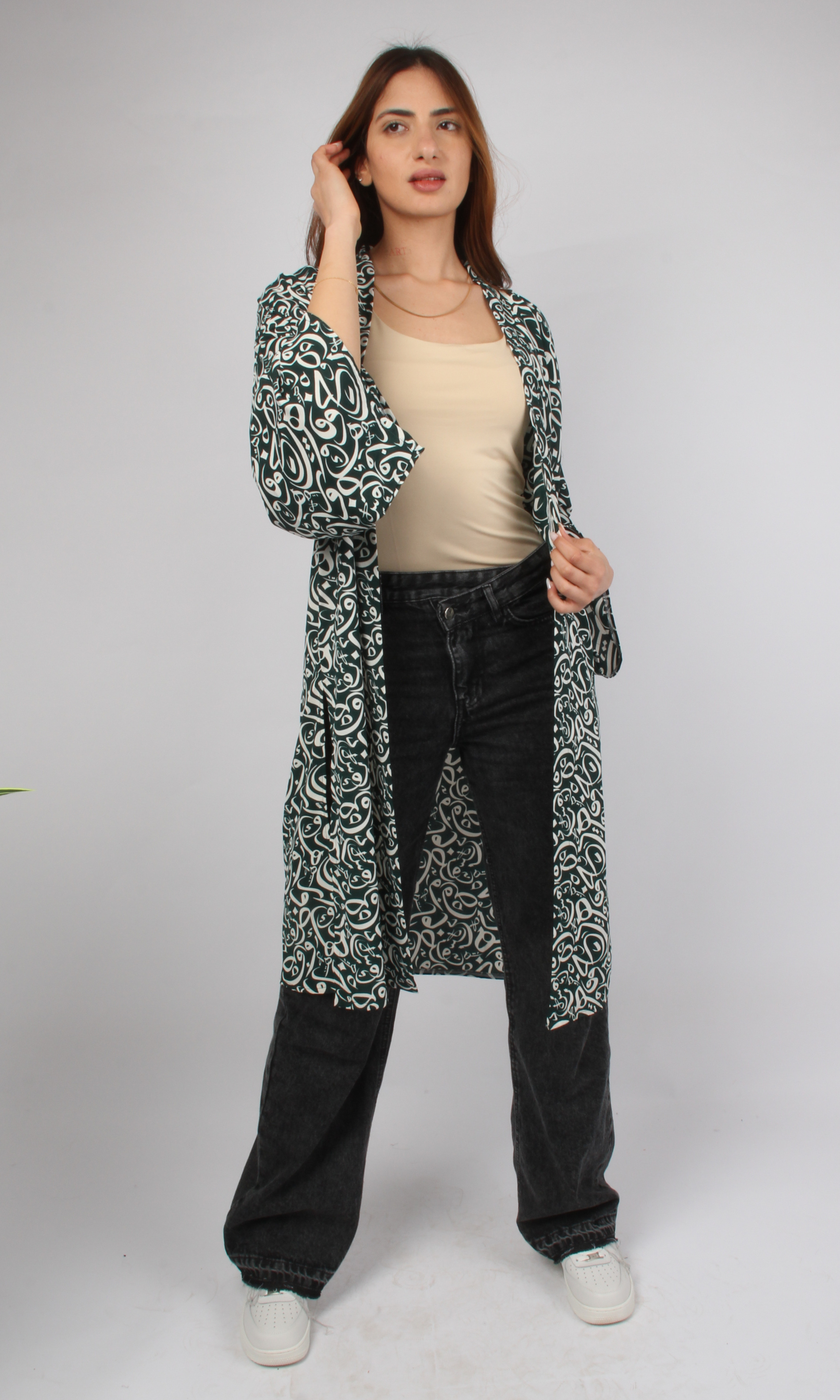 Women Short Cardigan Arabic Letter (Green)