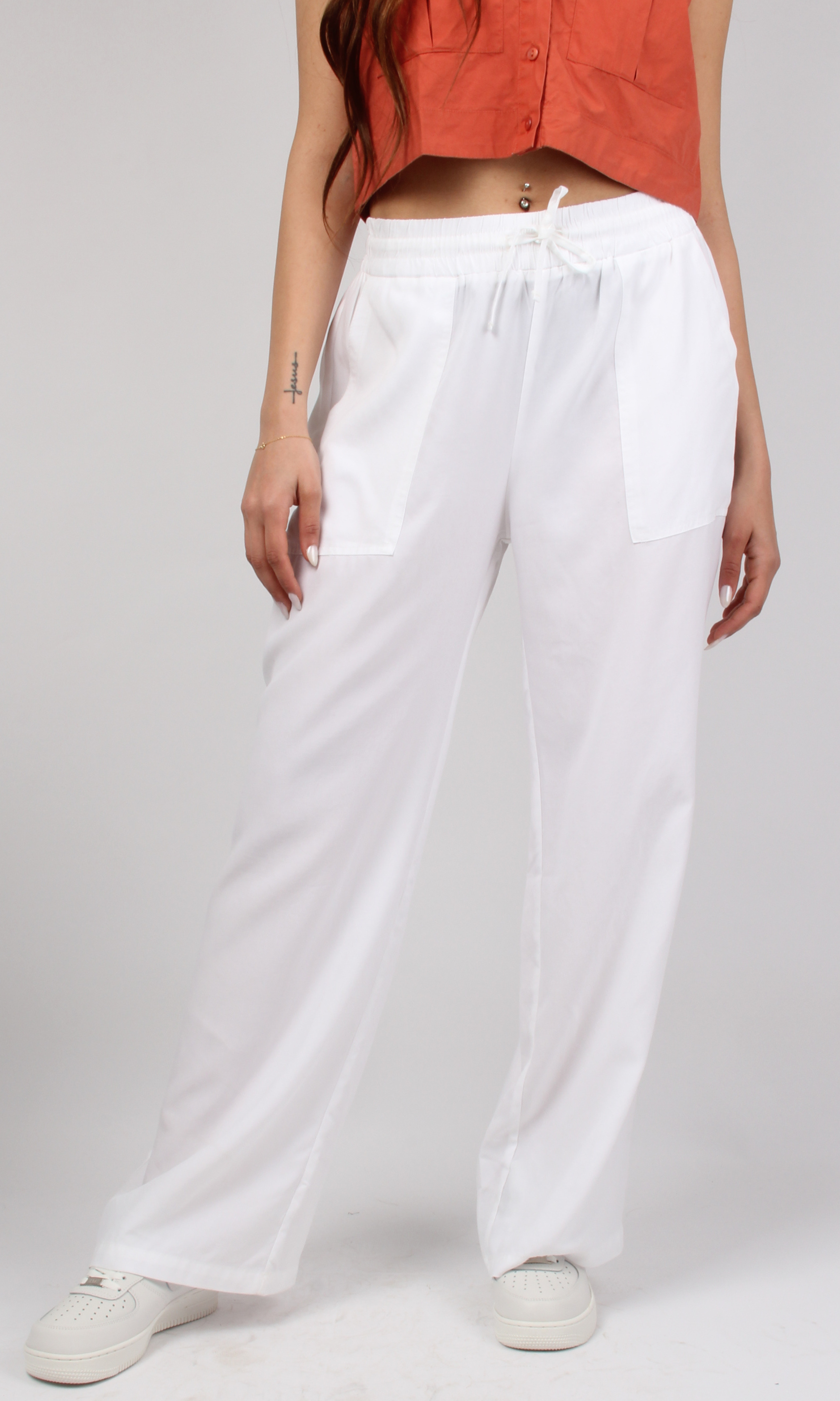 Women Elastic Waist Wide Leg Pants