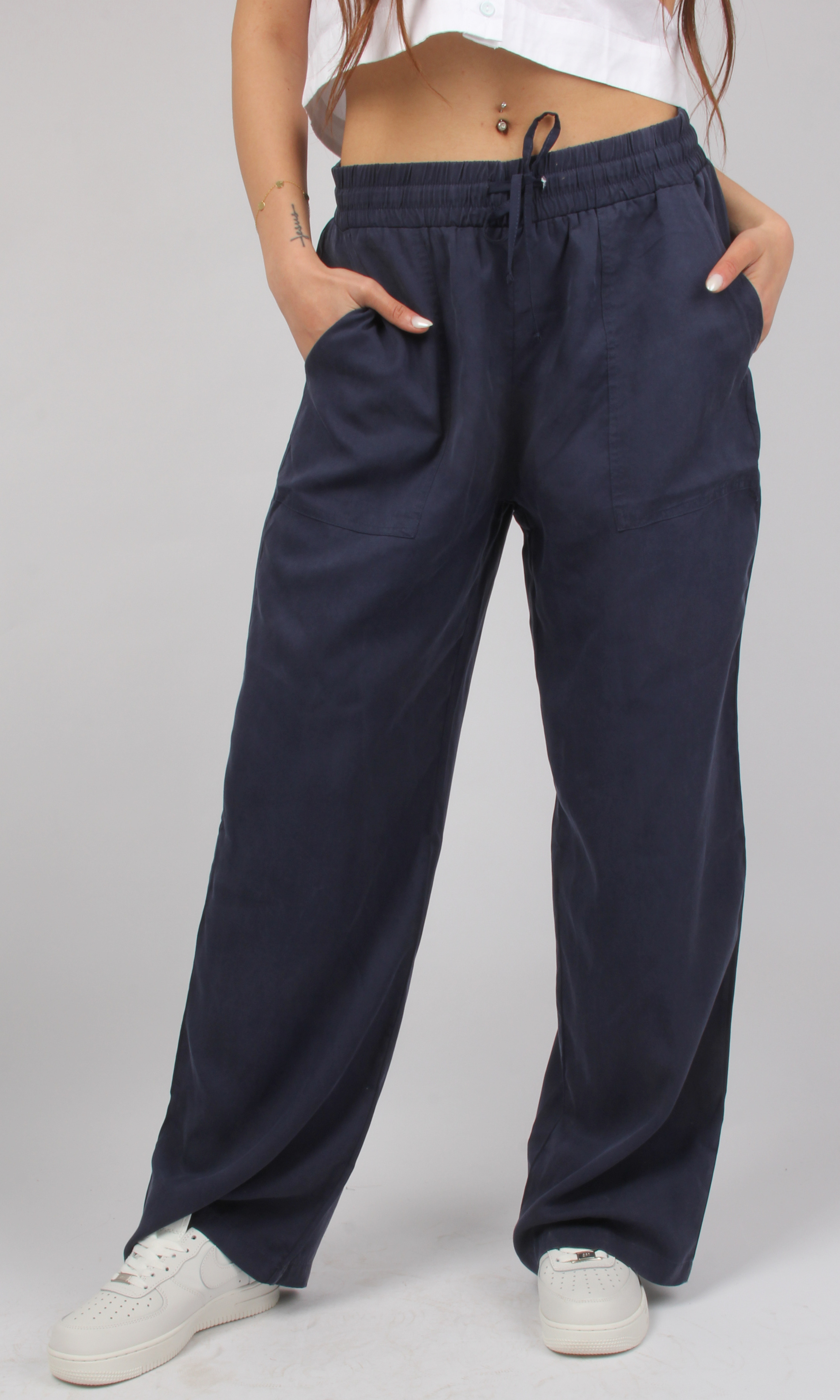 Women Elastic Waist Wide Leg Pants