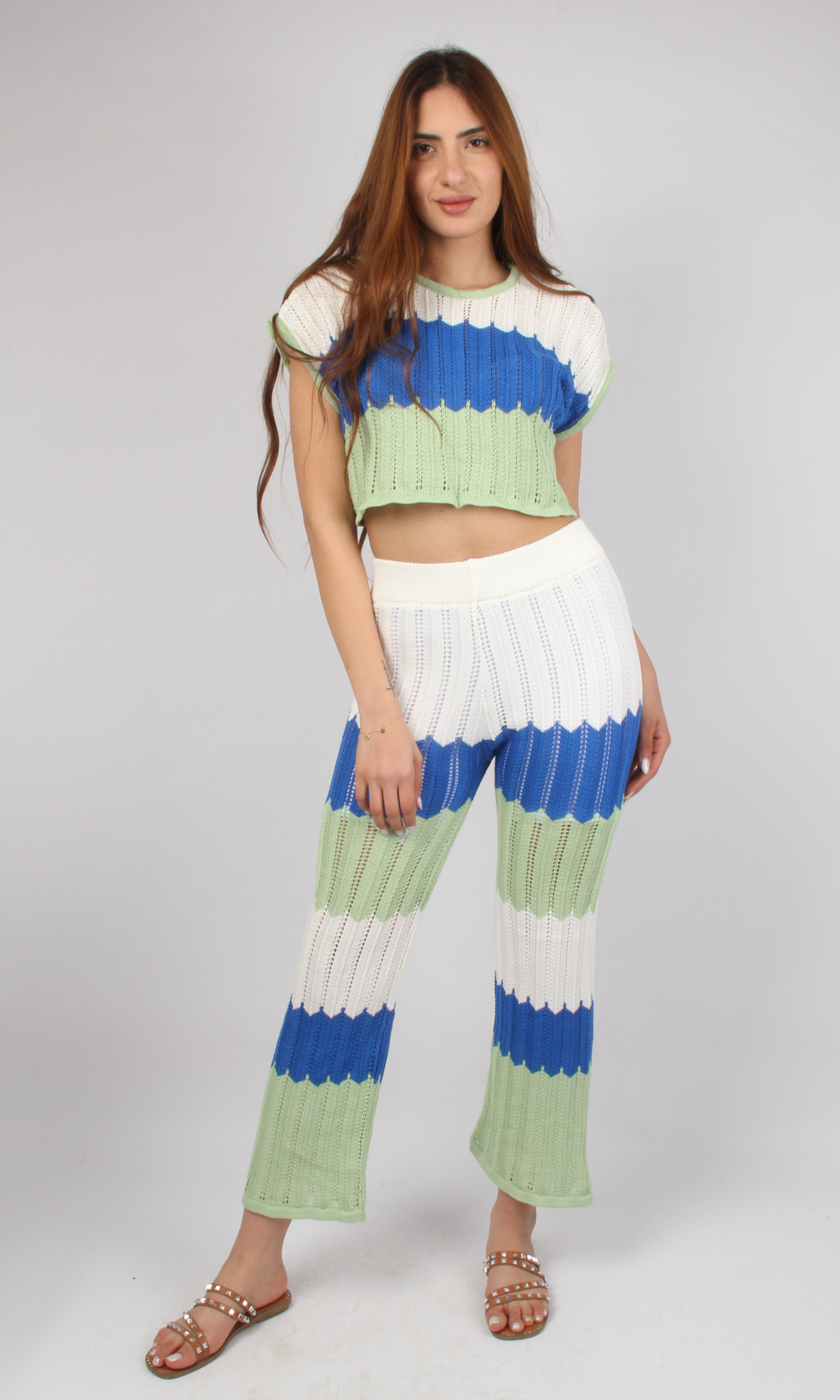 Women Stripe Crochet Knitted Set