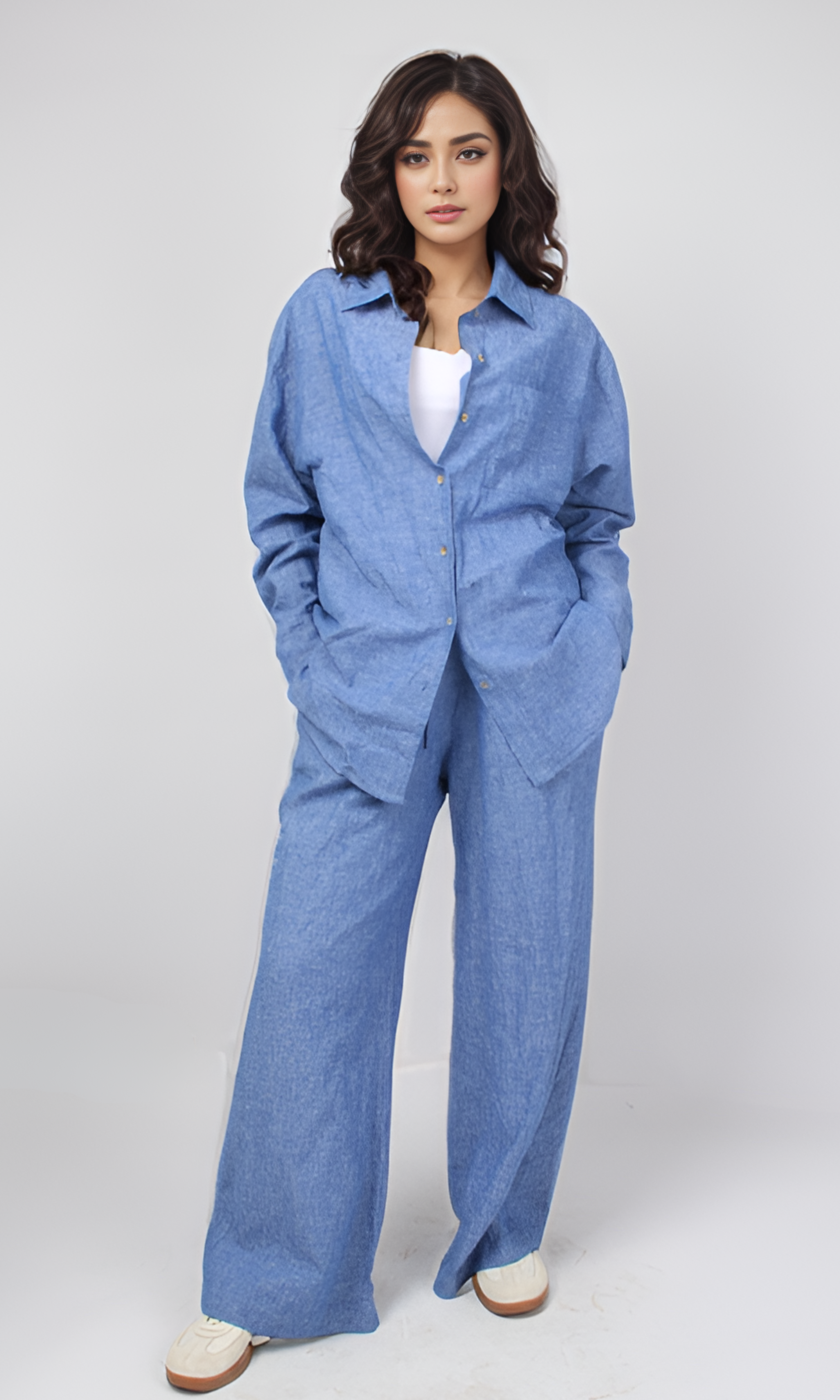 Women Linen Casual Set (Blue)