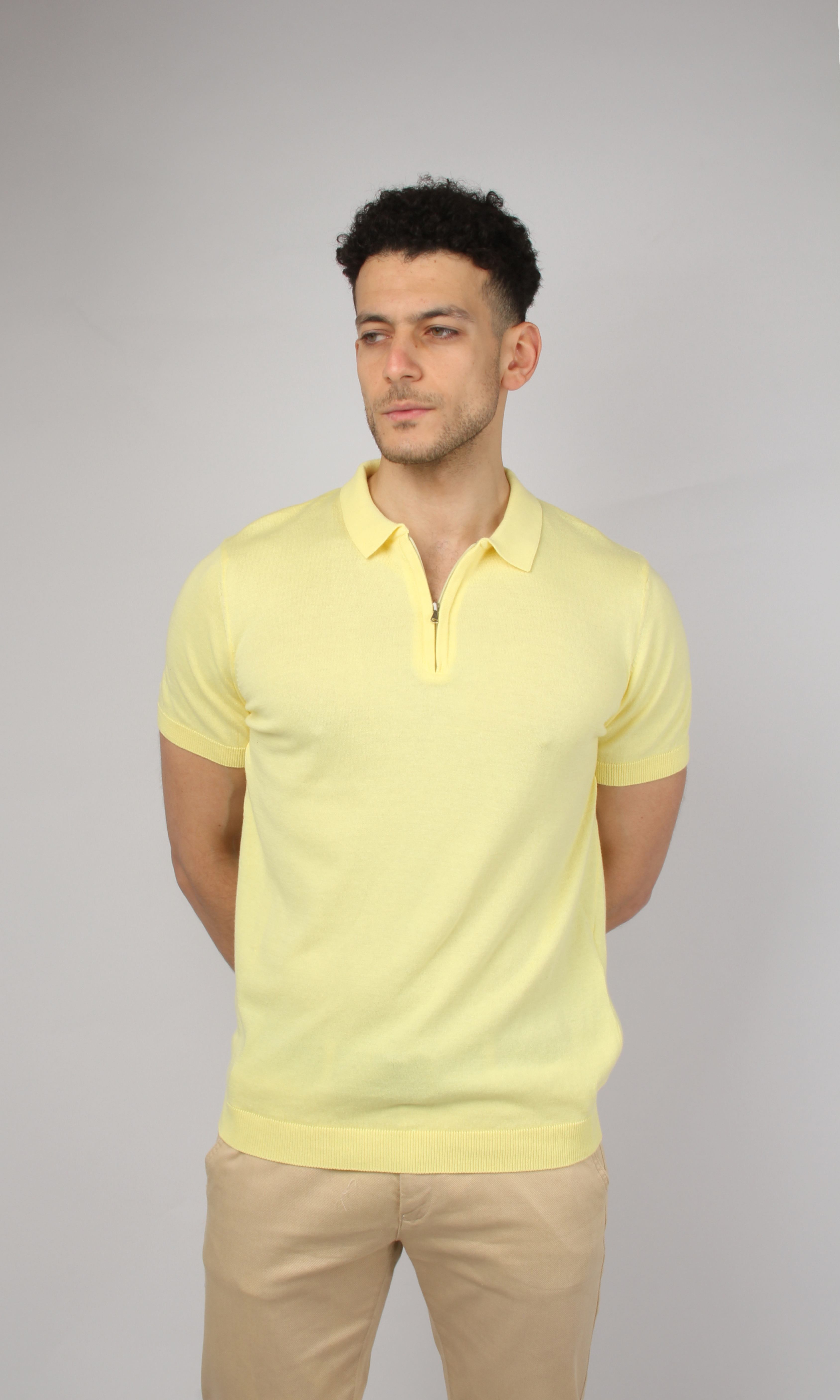 Men Half Zipper Polo Shirt (Yellow)