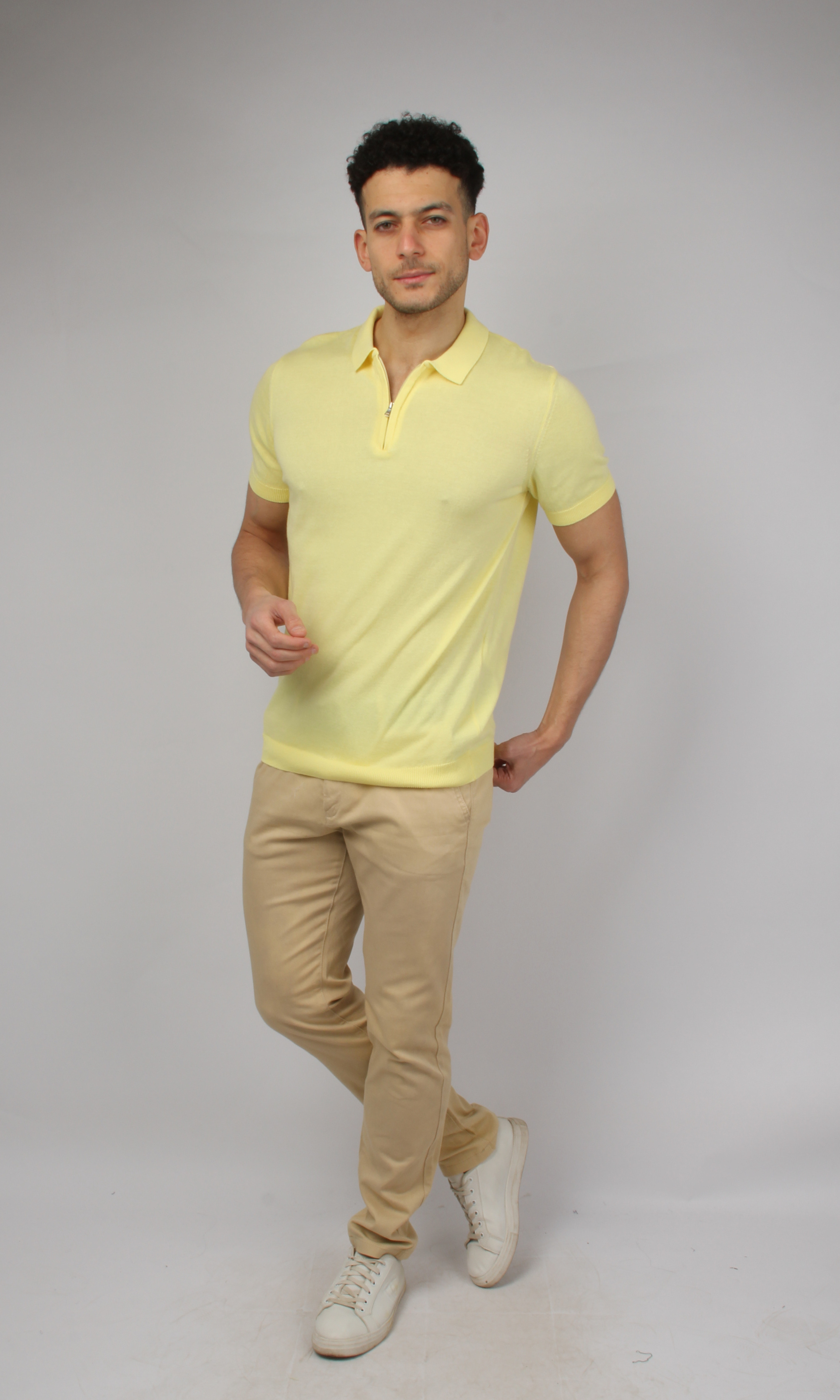 Men Half Zipper Polo Shirt (Yellow)