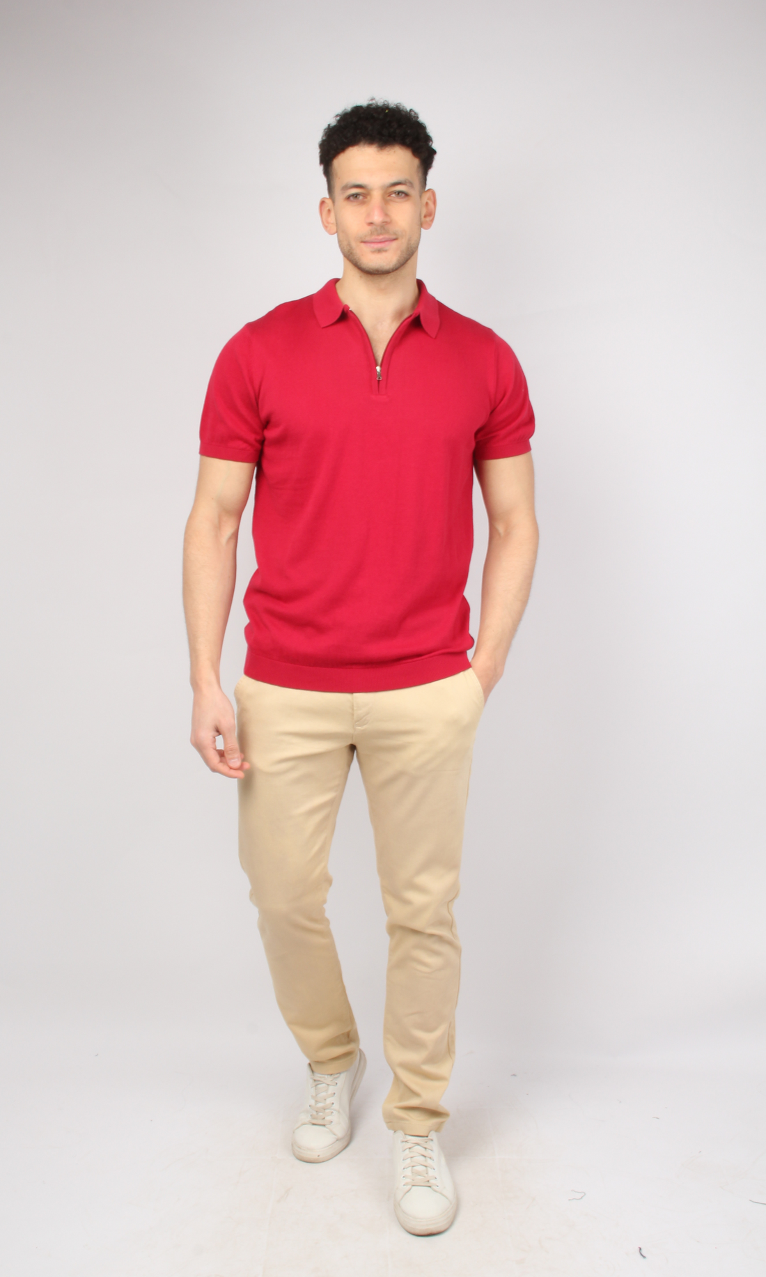 Men Half Zipper Polo Shirt (Red)
