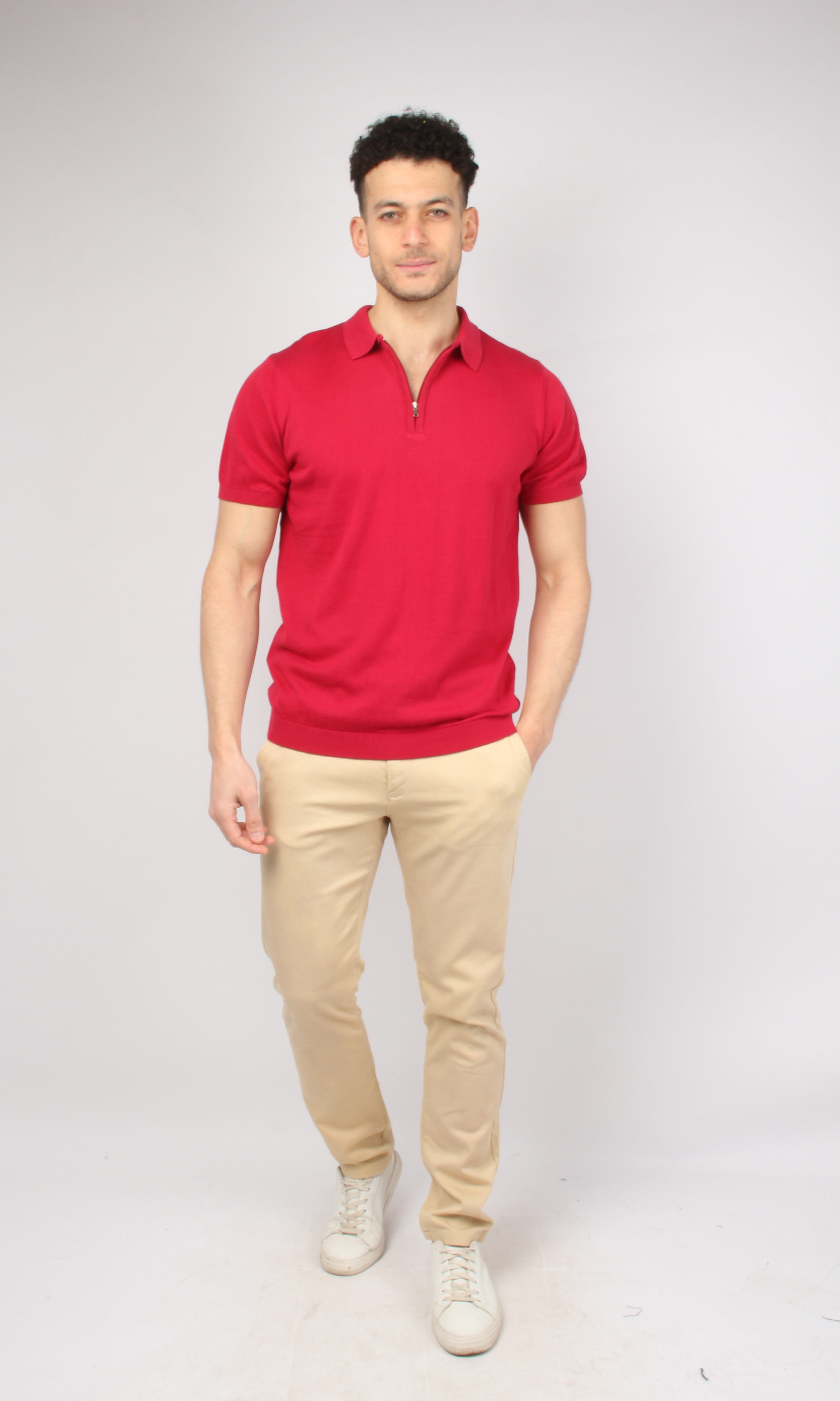 Men Half Zipper Polo Shirt (Red)