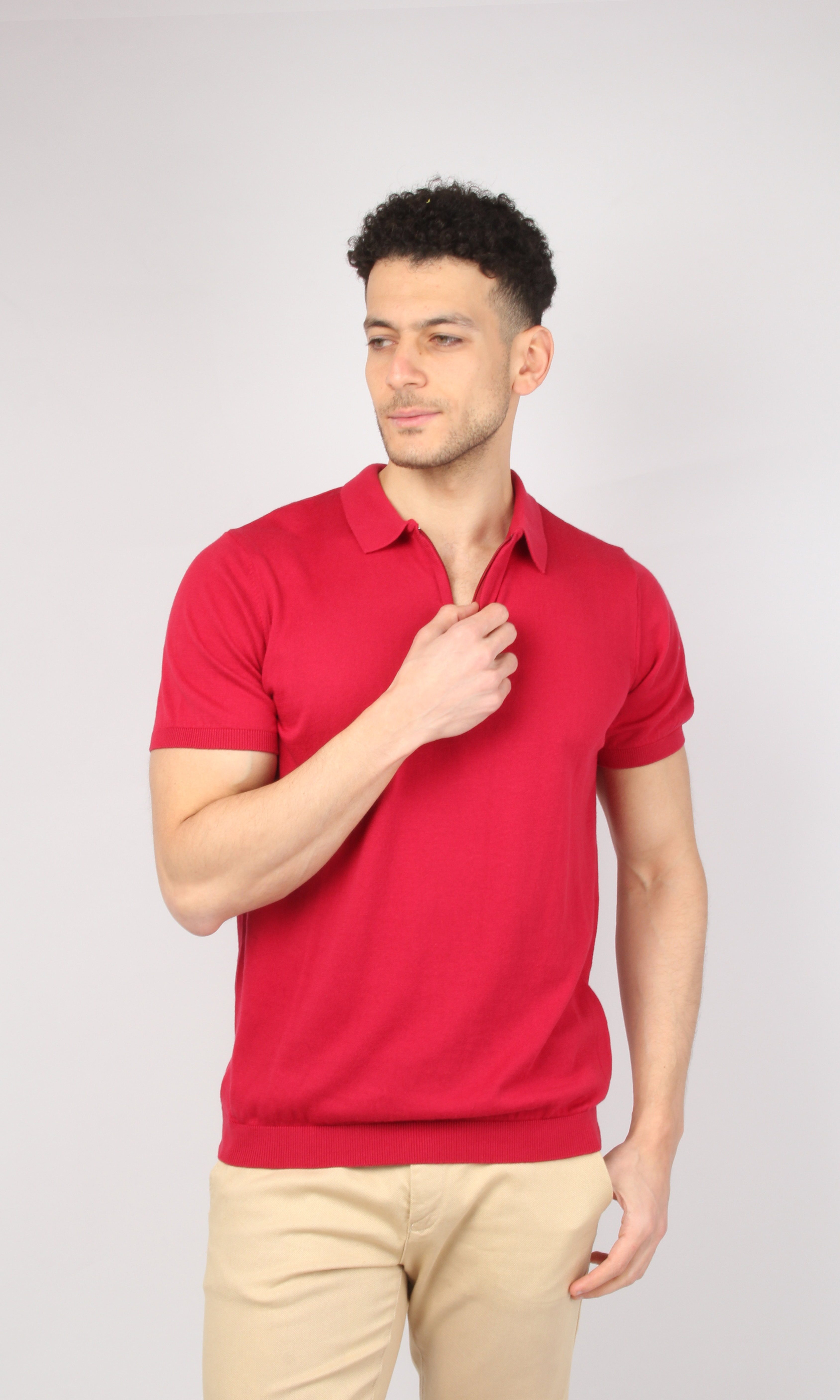 Men Half Zipper Polo Shirt (Red)