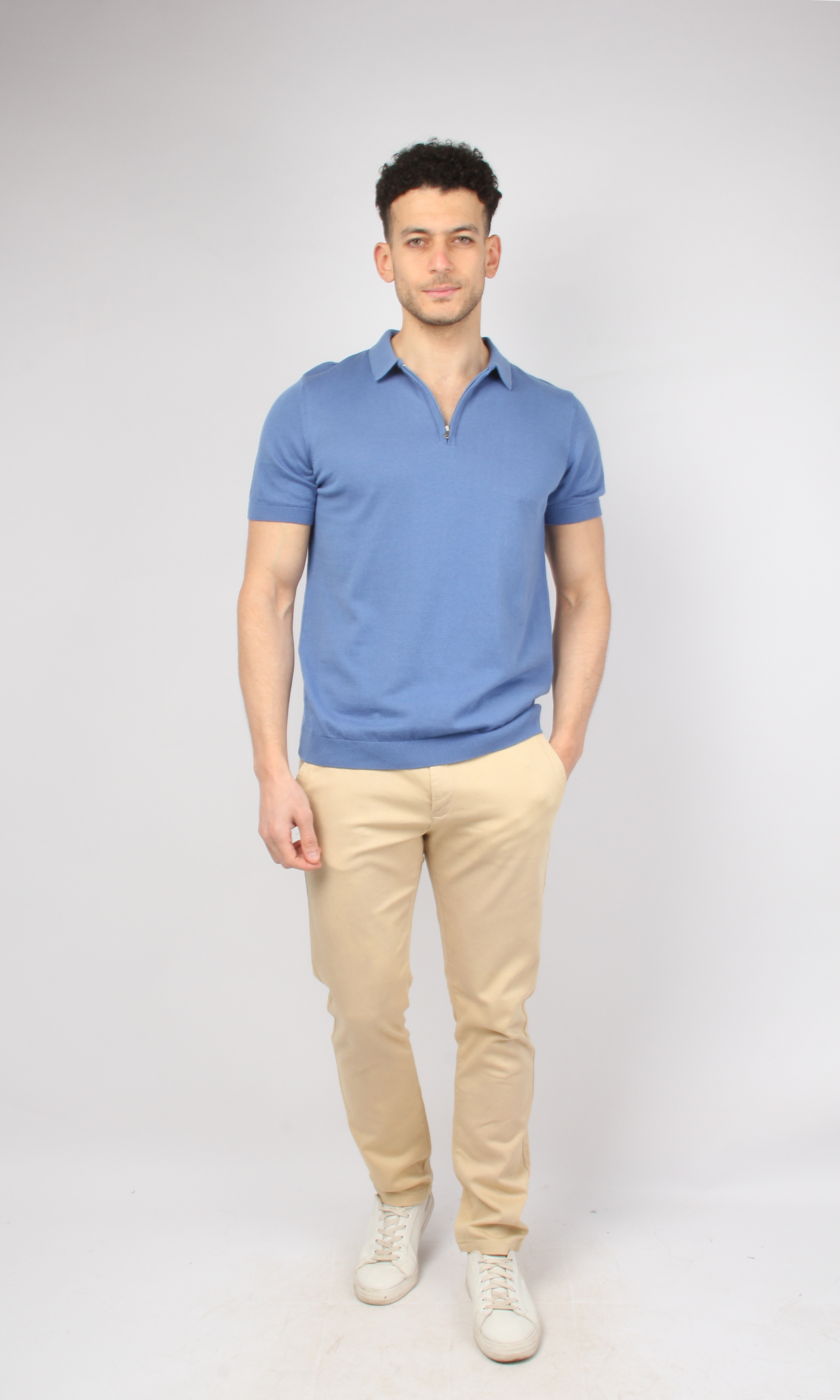 Men Half Zipper Polo Shirt (Light Blue)