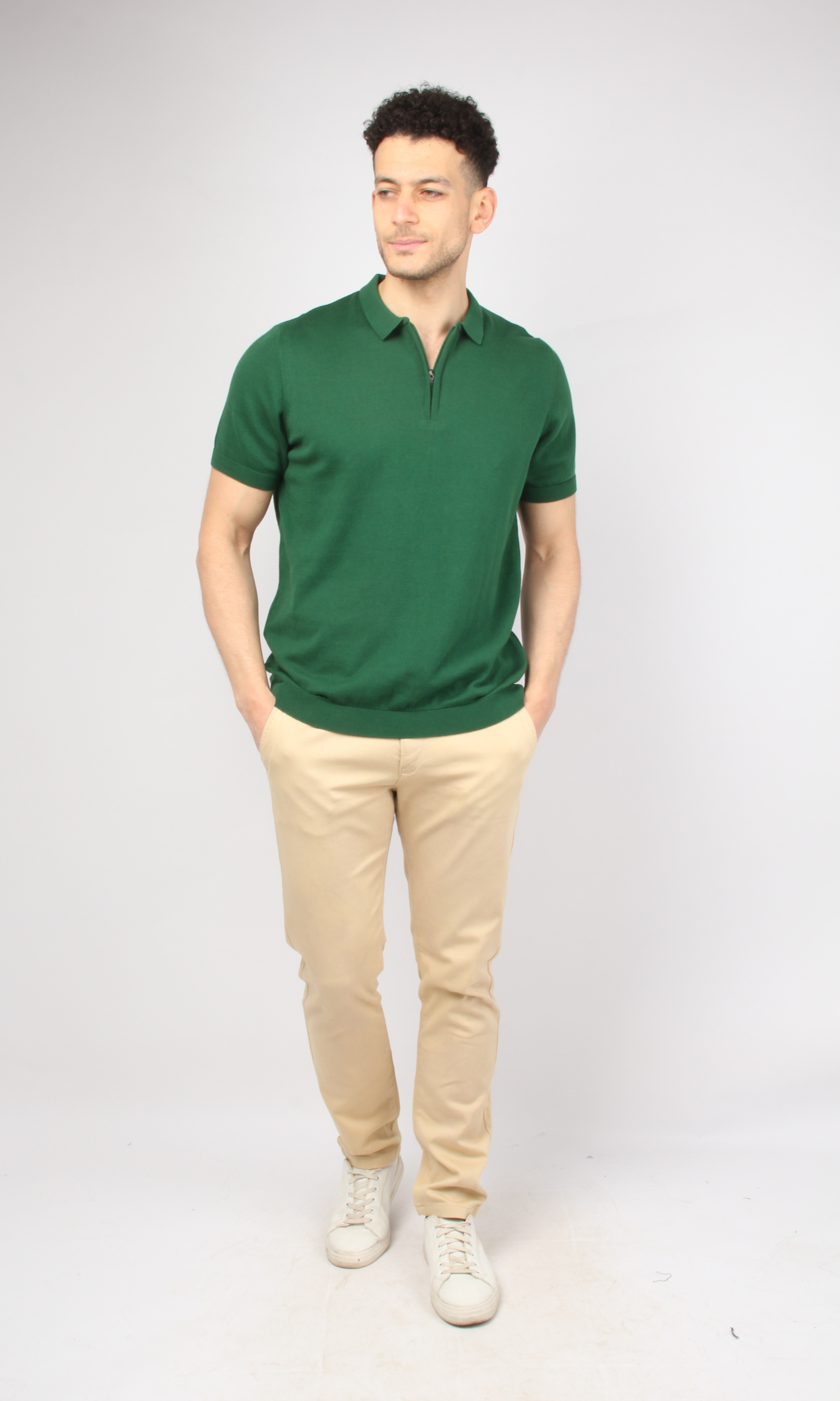 Men Half Zipper Polo Shirt (Green)
