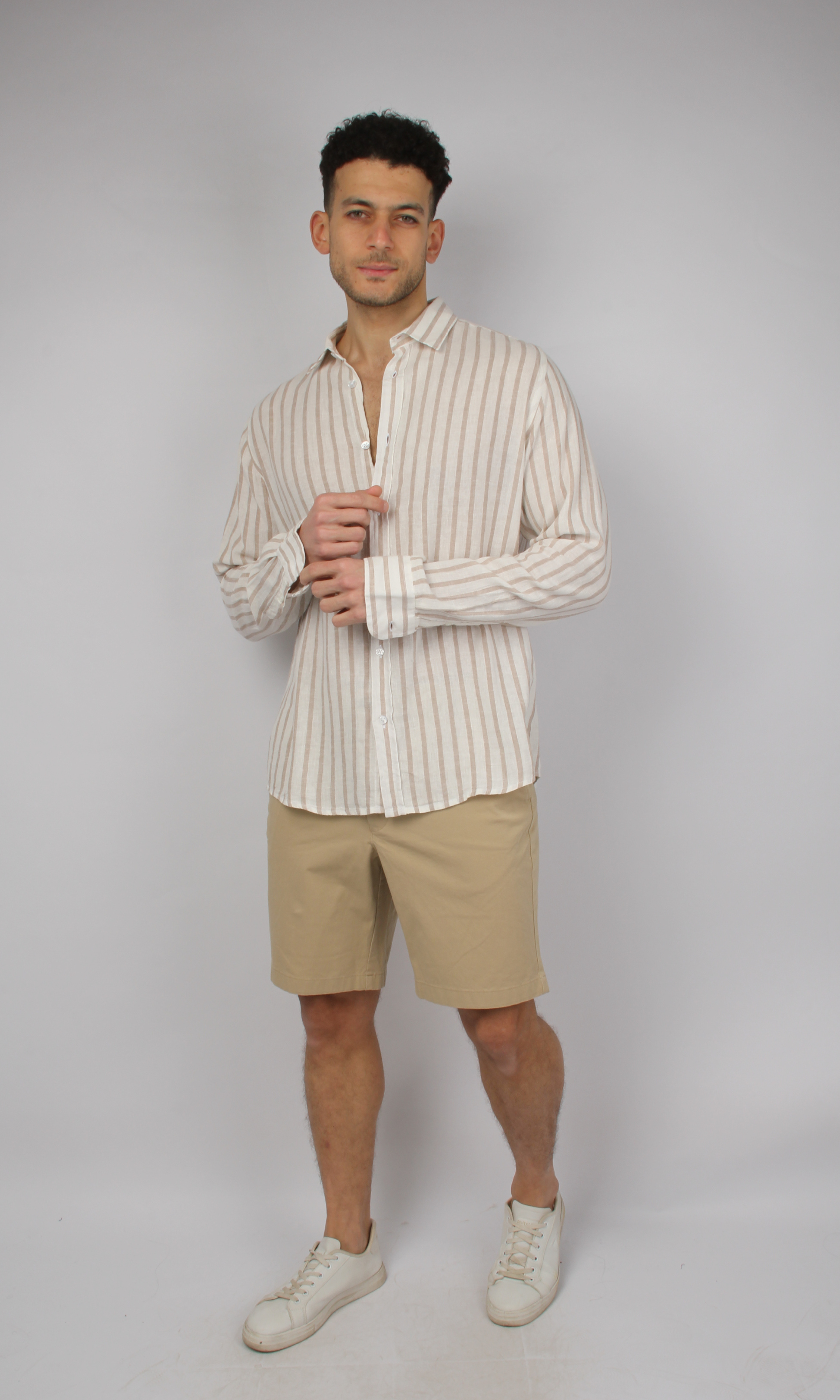 Men Full Buttons Linen Shirt (Wide Striped)