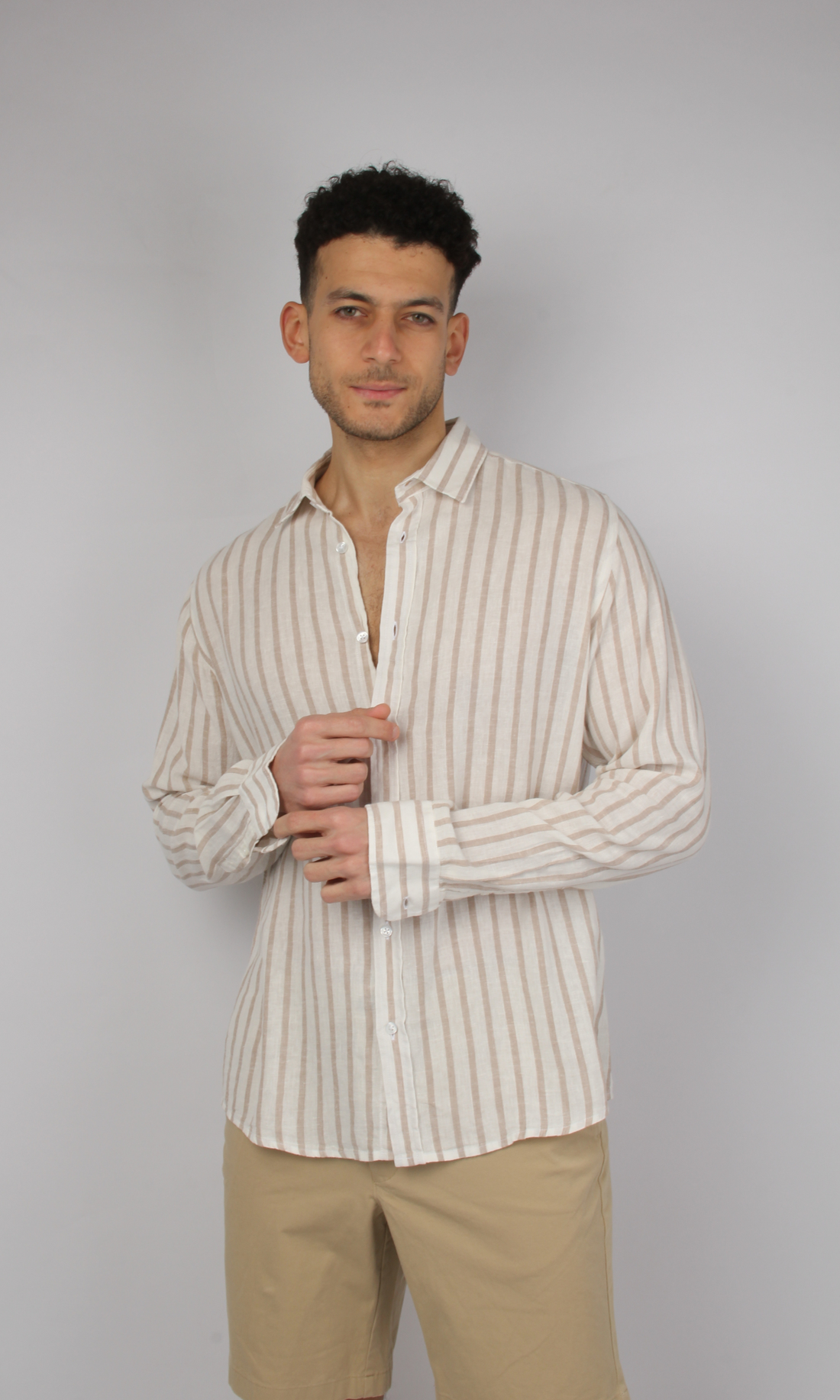 Men Full Buttons Linen Shirt (Wide Striped)
