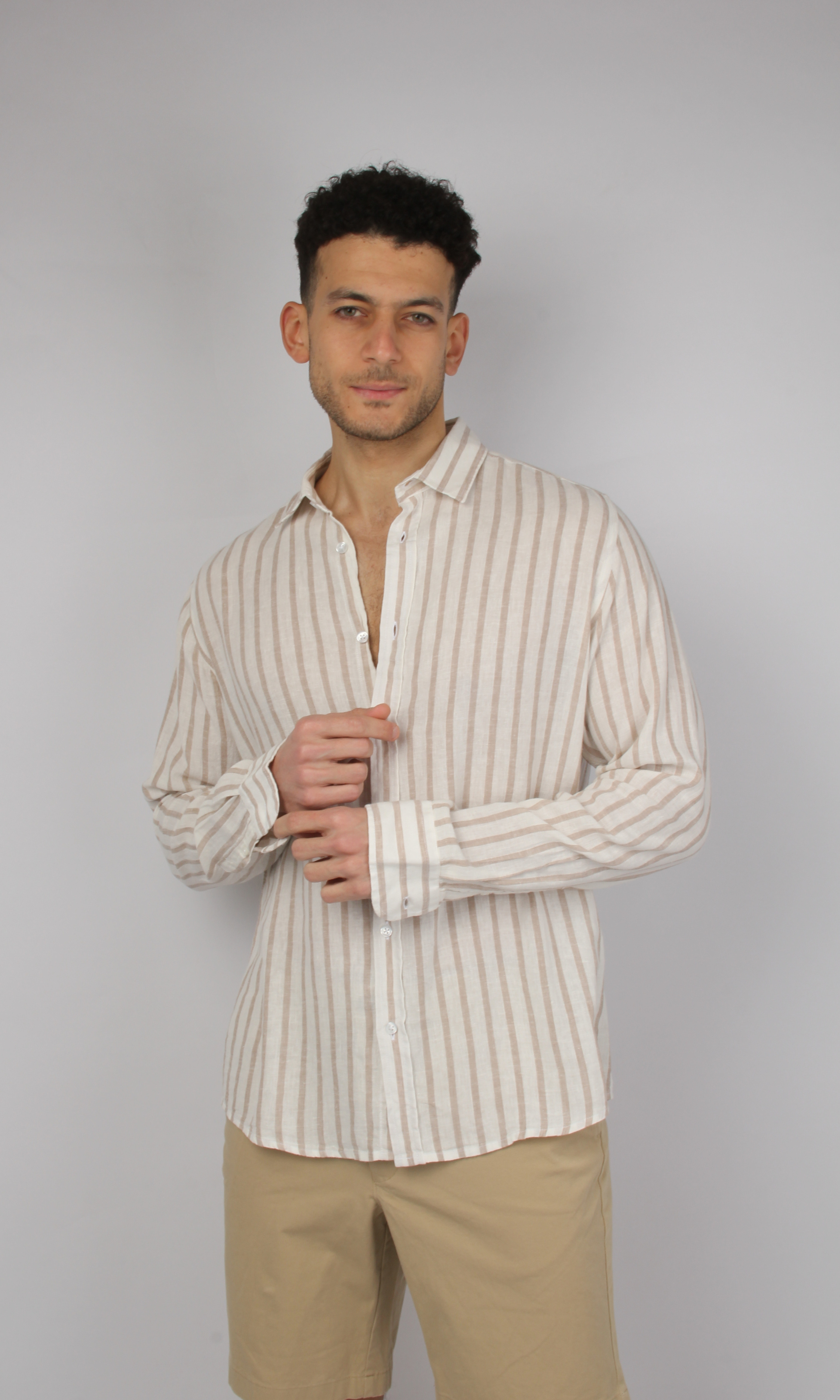 Men Full Buttons Linen Shirt (Wide Striped)
