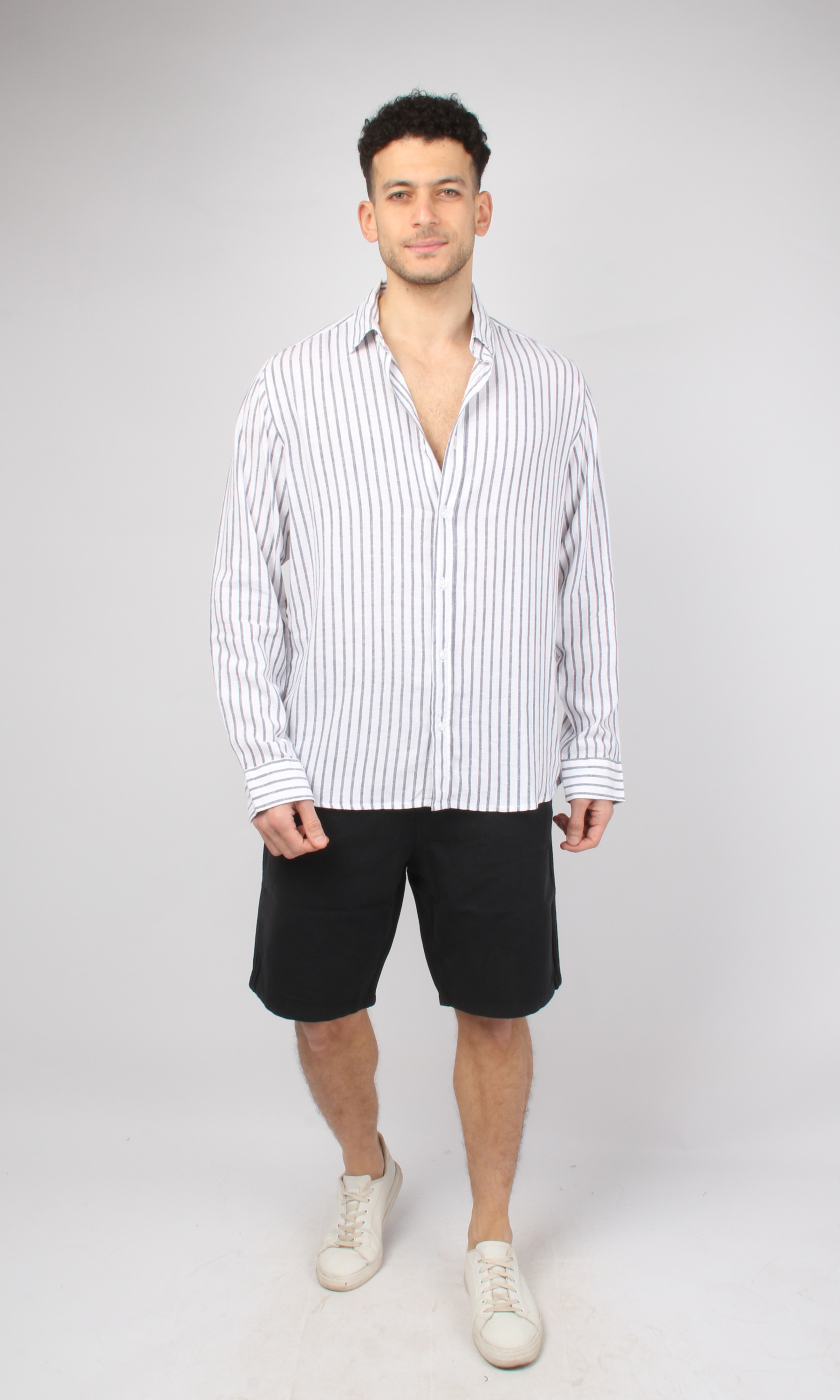 Men Full Buttons Linen Shirt (White*Grey)