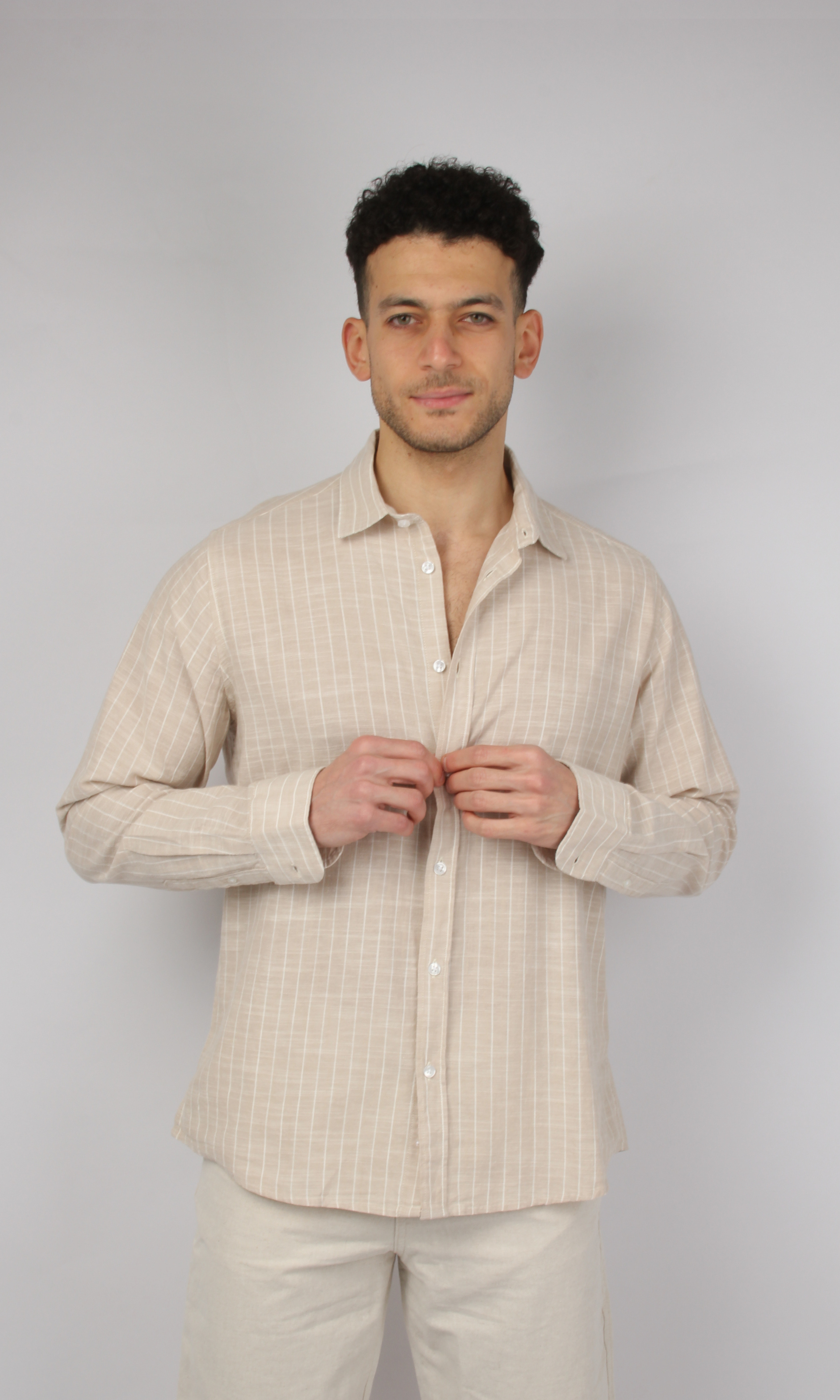 Men Full Buttons Linen Shirt (Beige)