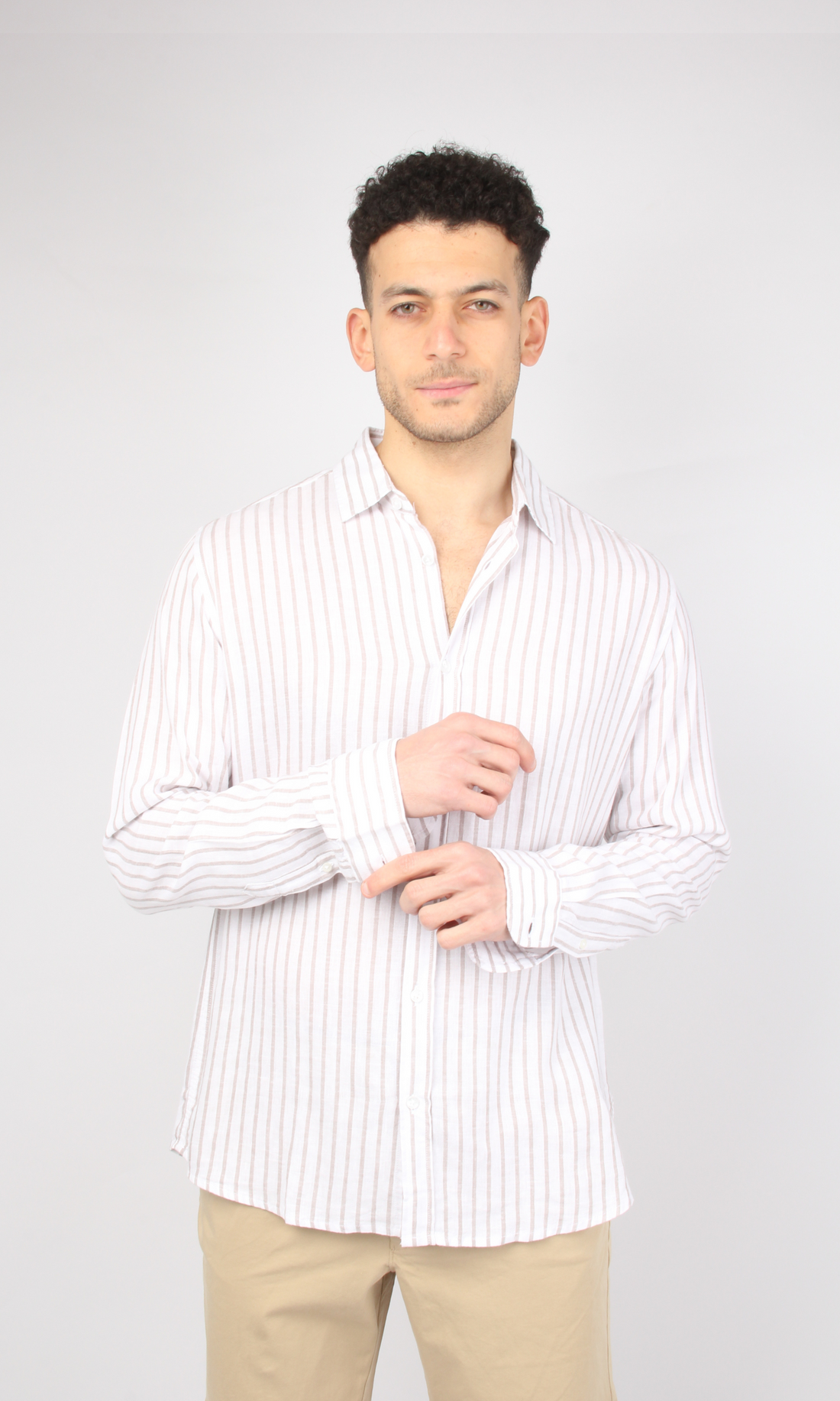 Men Full Buttons Linen Shirt (White*Beige)