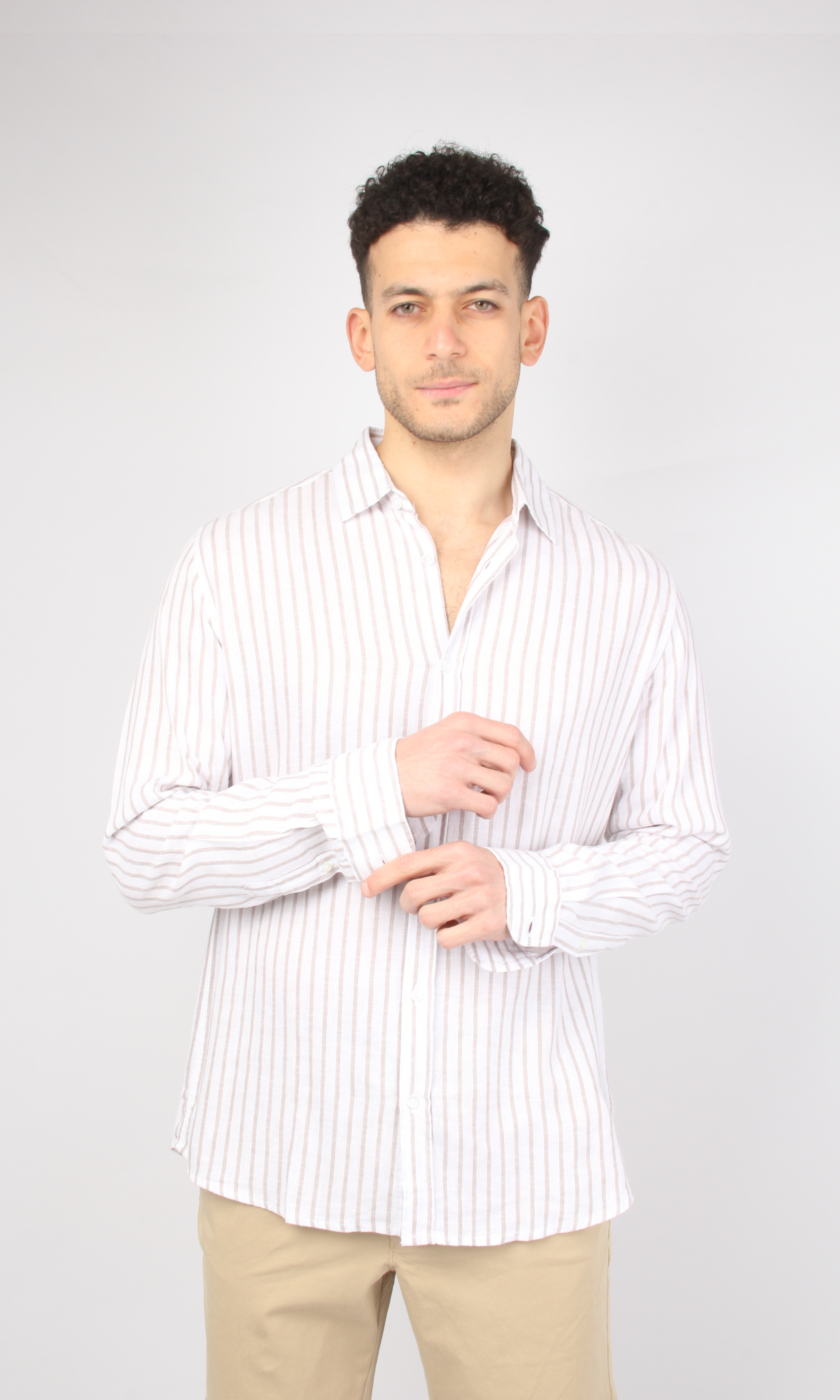 Men Full Buttons Linen Shirt (White*Beige)