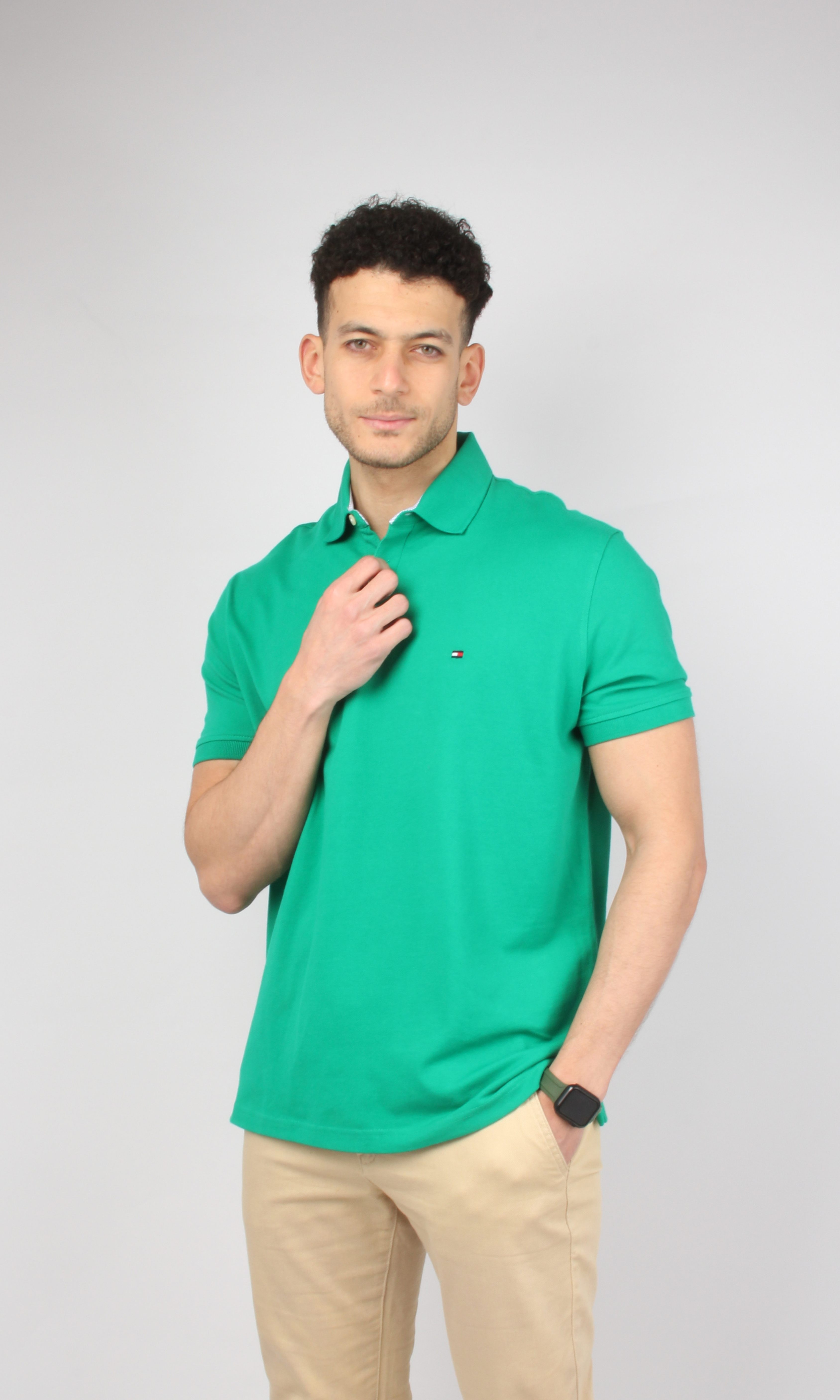 Original Men Solid Cotton Polo Shirt 2 buttons (Green)