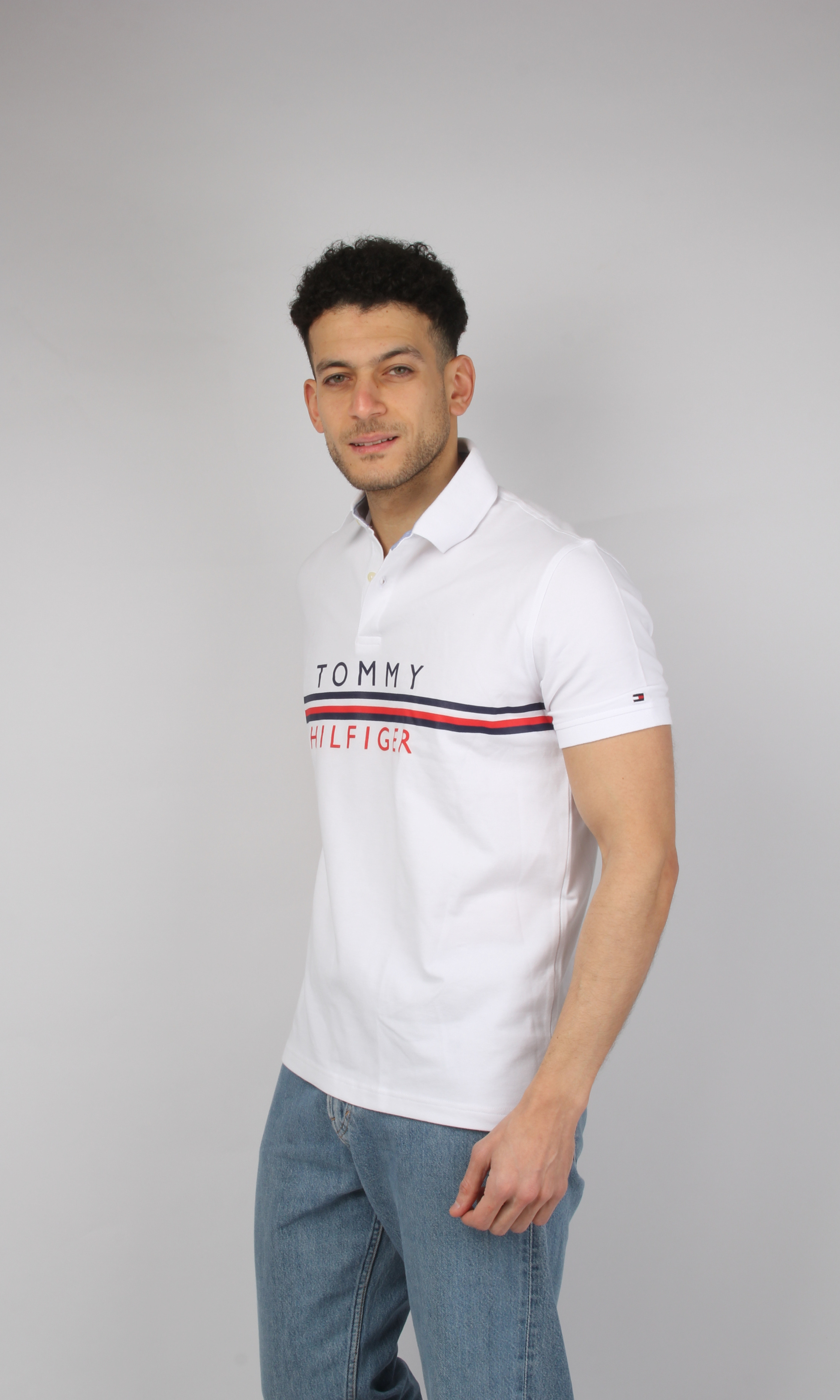Original Men Polo T-Shirt Flag Logo (White)