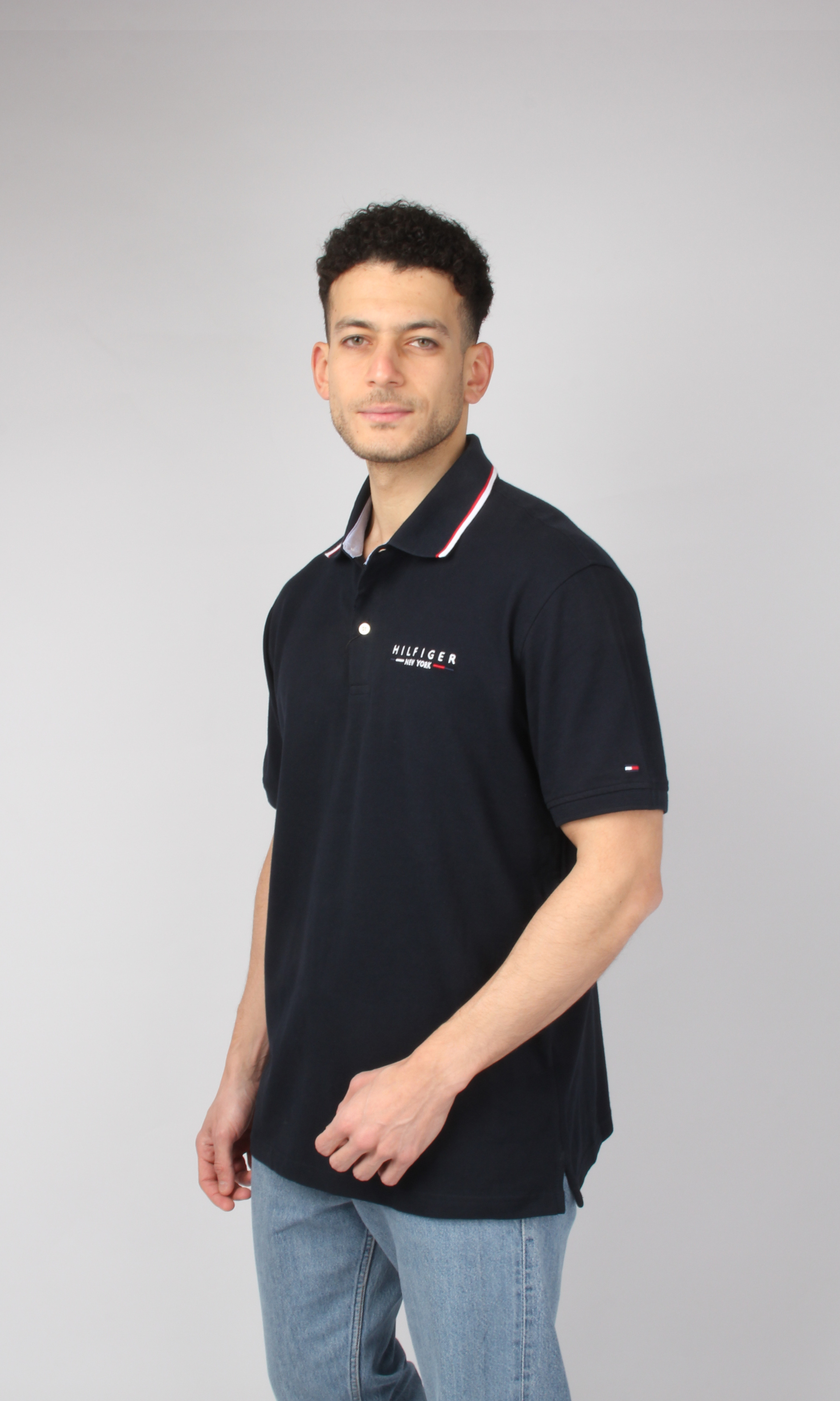Original Men Solid T-Shirt Side Logo (Dark Blue)