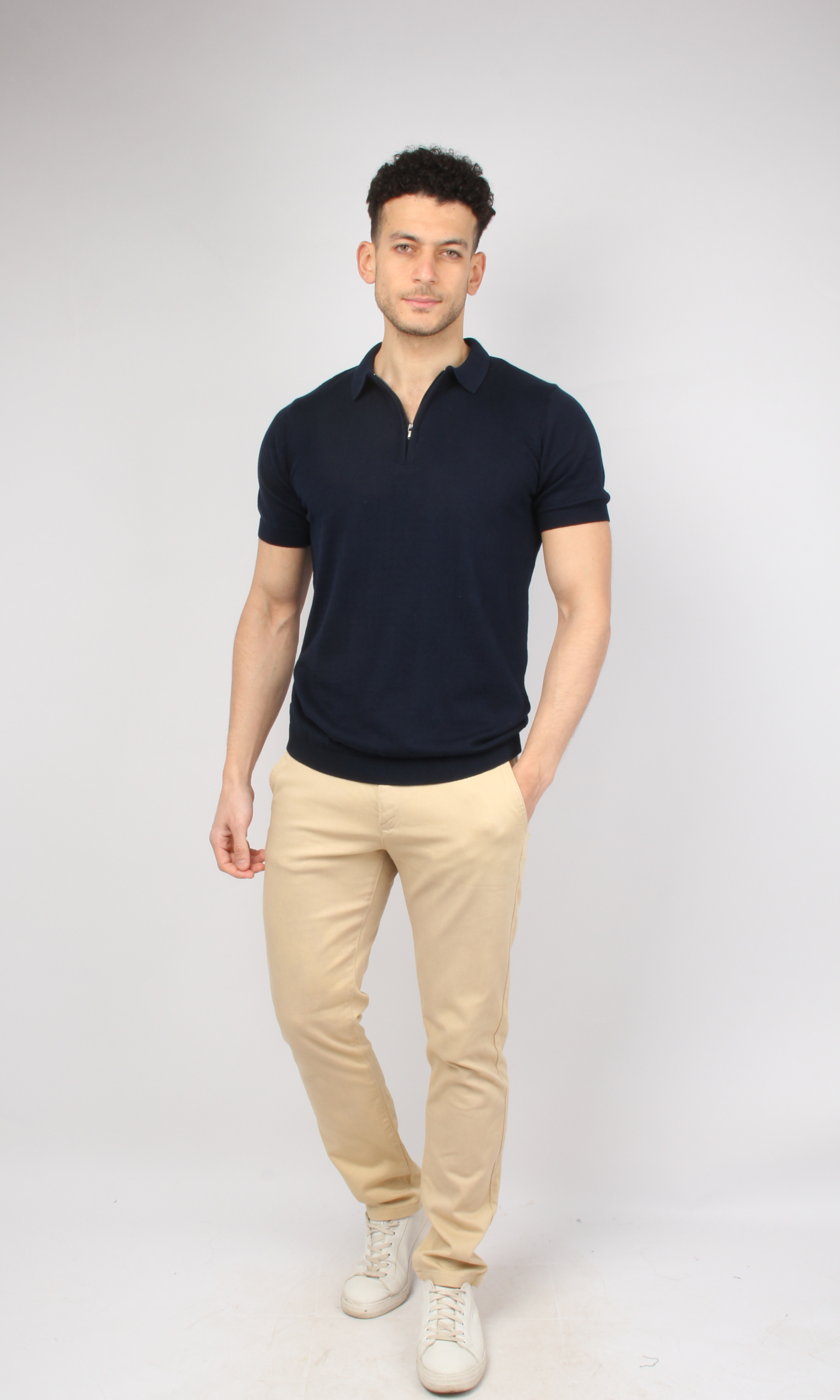 Men Half Zipper Polo Shirt (Navy Blue)