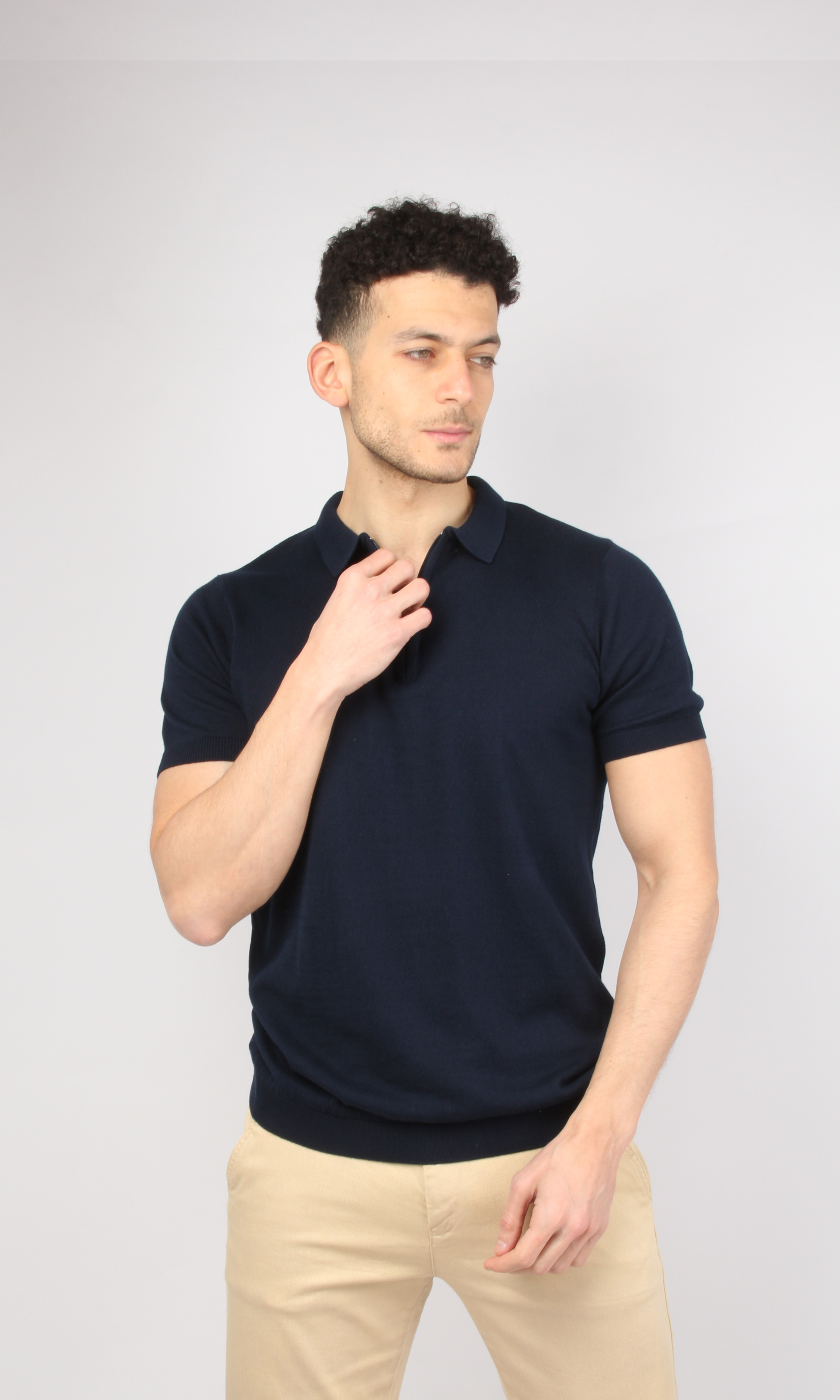 Men Half Zipper Polo Shirt (Navy Blue)
