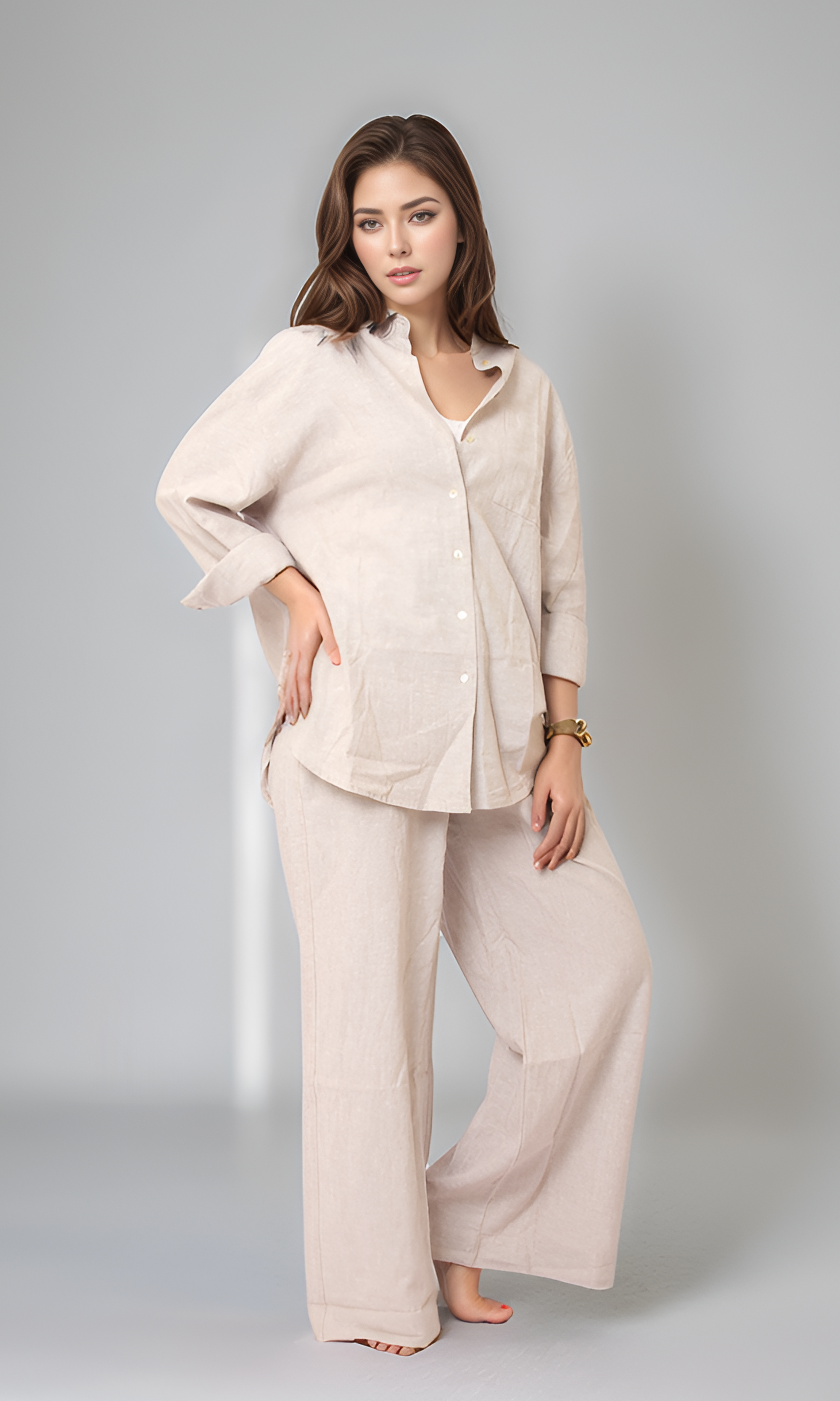 Women Linen Casual Set (Beige)