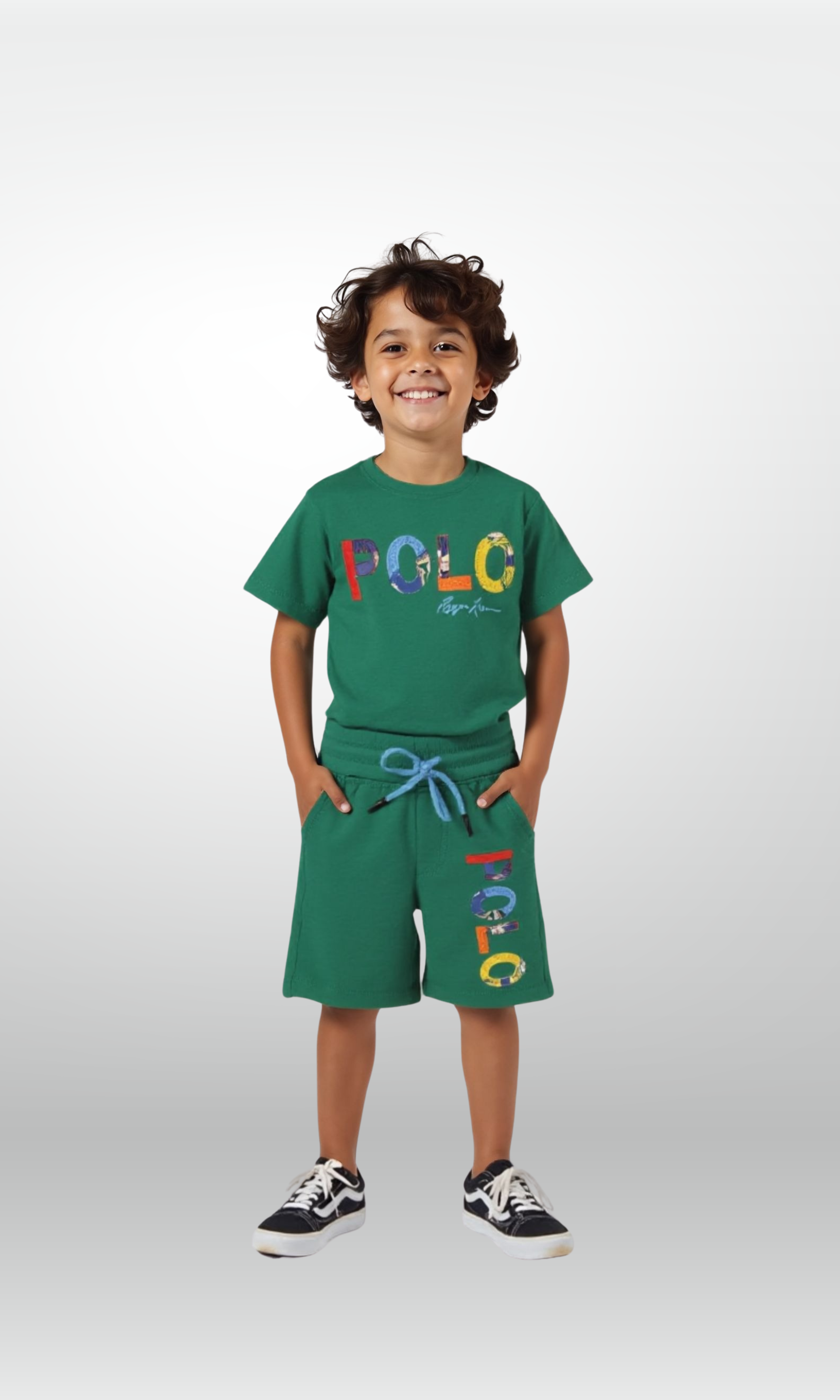 Kids logo jersey T-shirt and shorts set (Green)