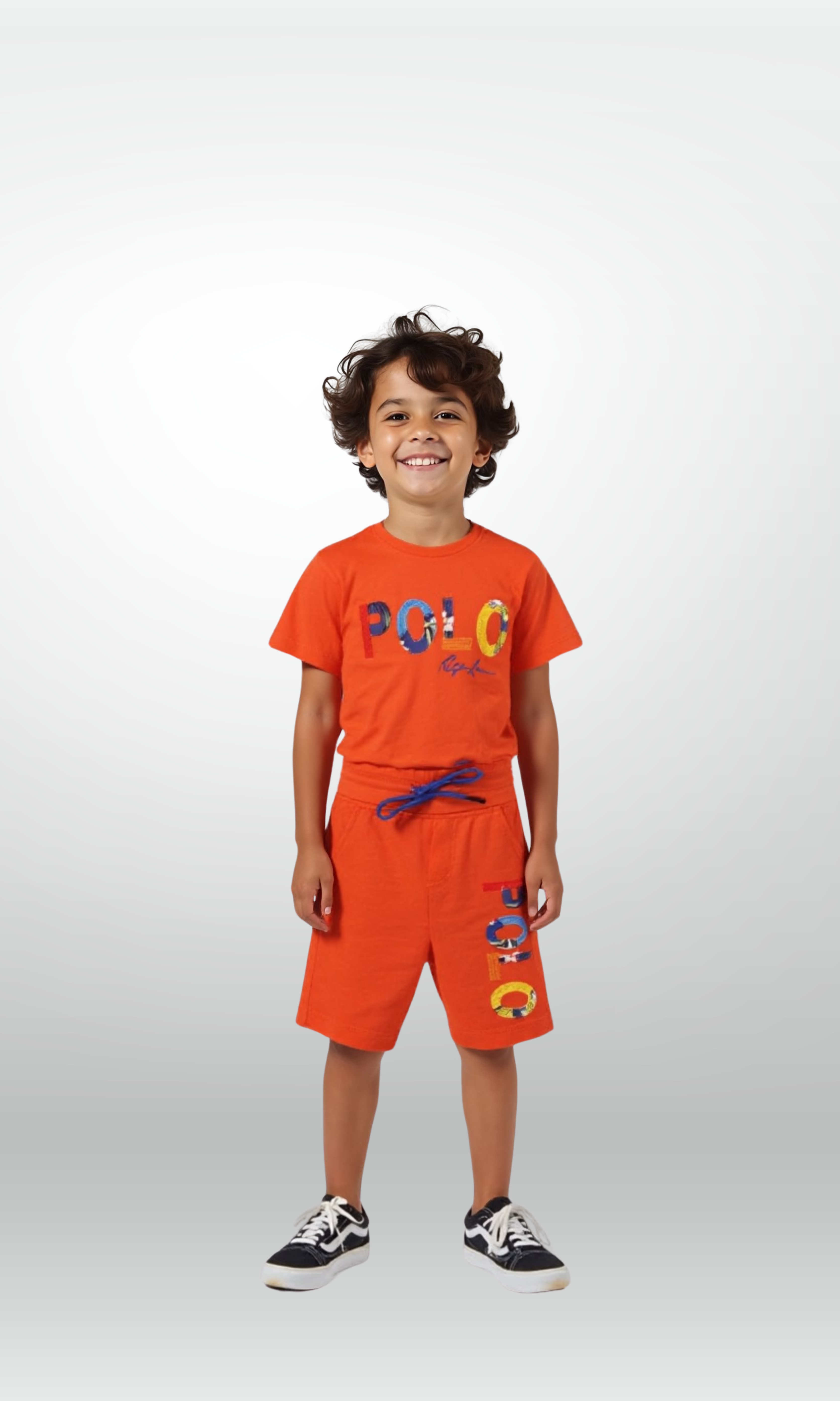 Kids logo jersey T-shirt and shorts set (Orange)