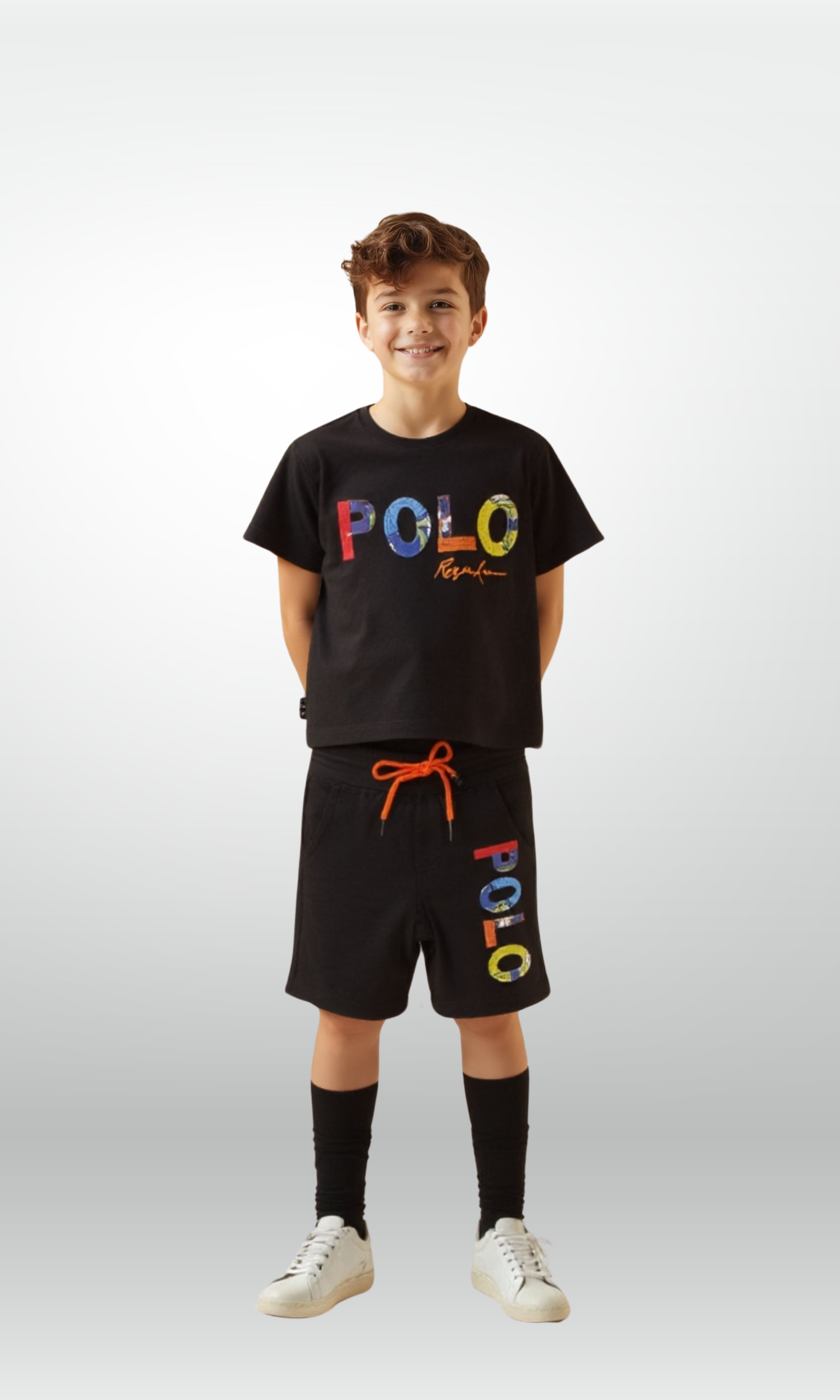 Kids logo jersey T-shirt and shorts set (Black)