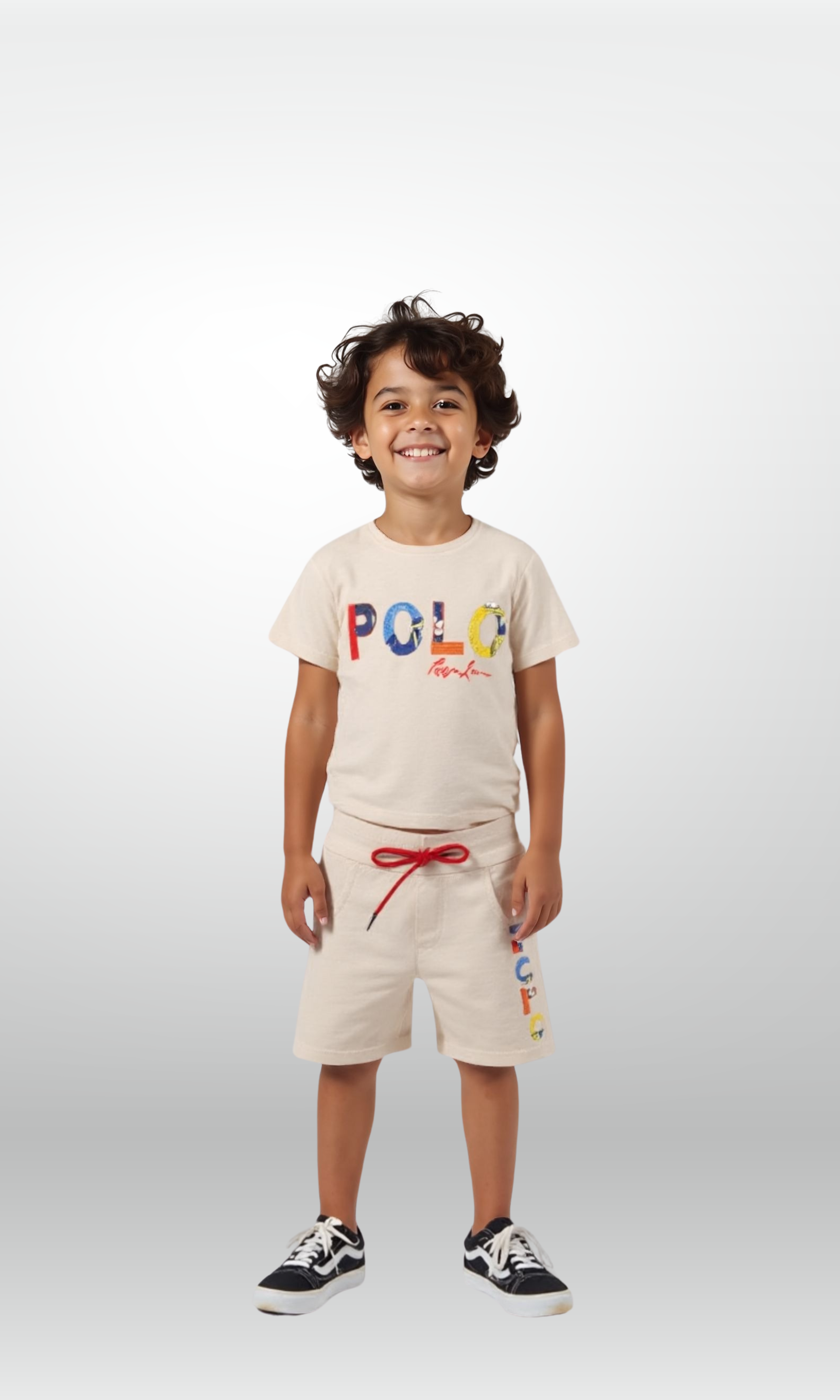 Kids logo jersey T-shirt and shorts set (Beige)