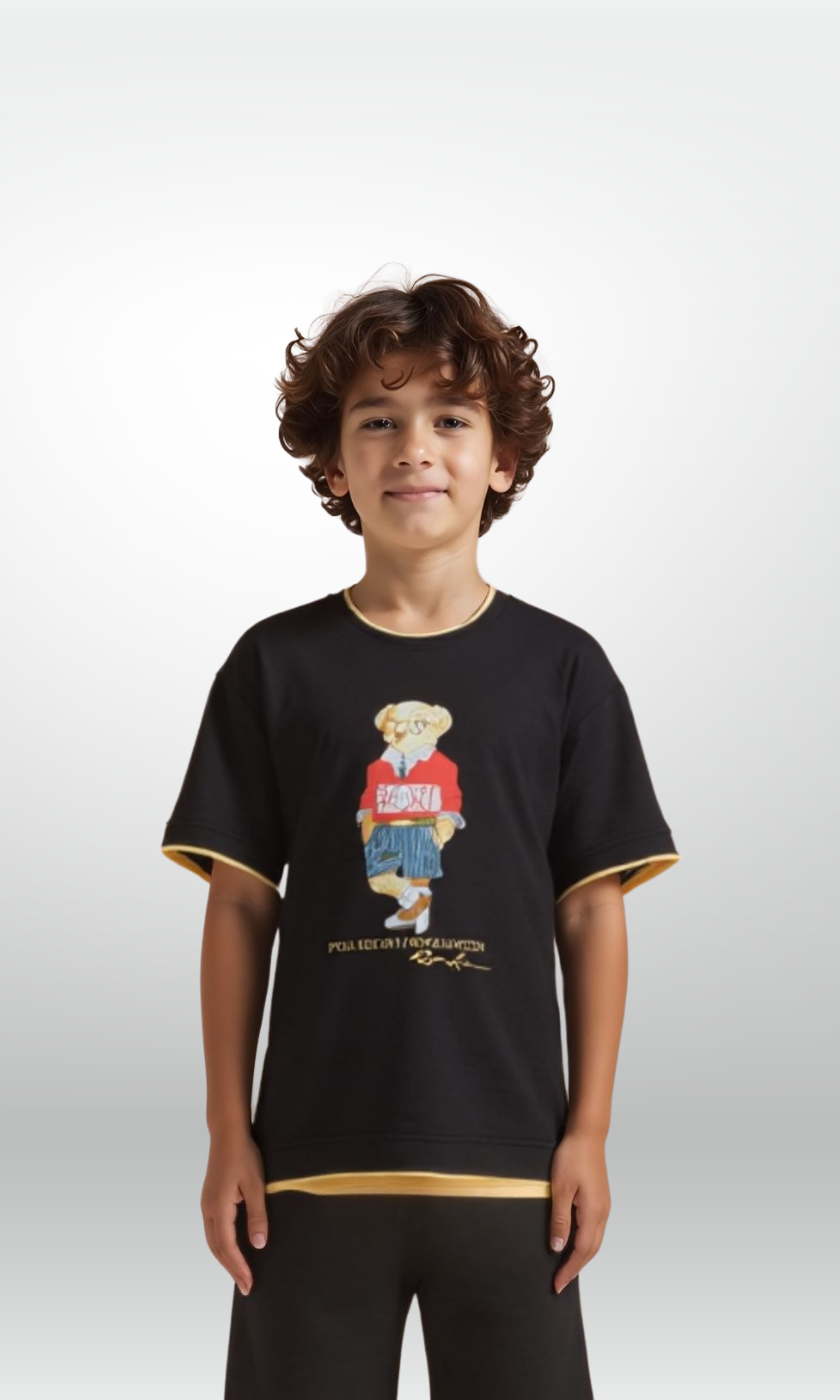 Kids Polo Bear Cotton Jersey T-Shirt (Black)