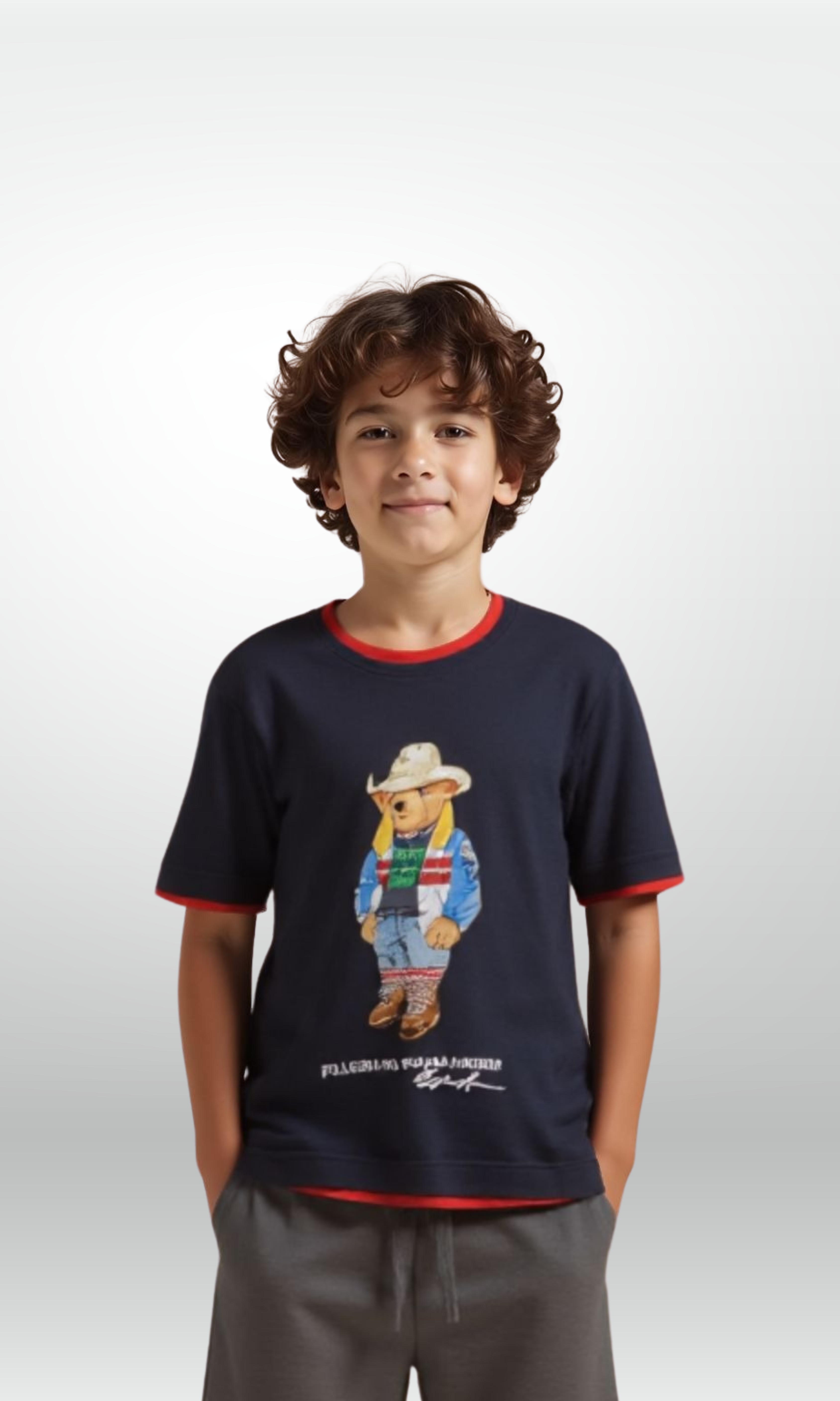 Kids Polo Bear Cotton Jersey T-Shirt (Navy Blue)