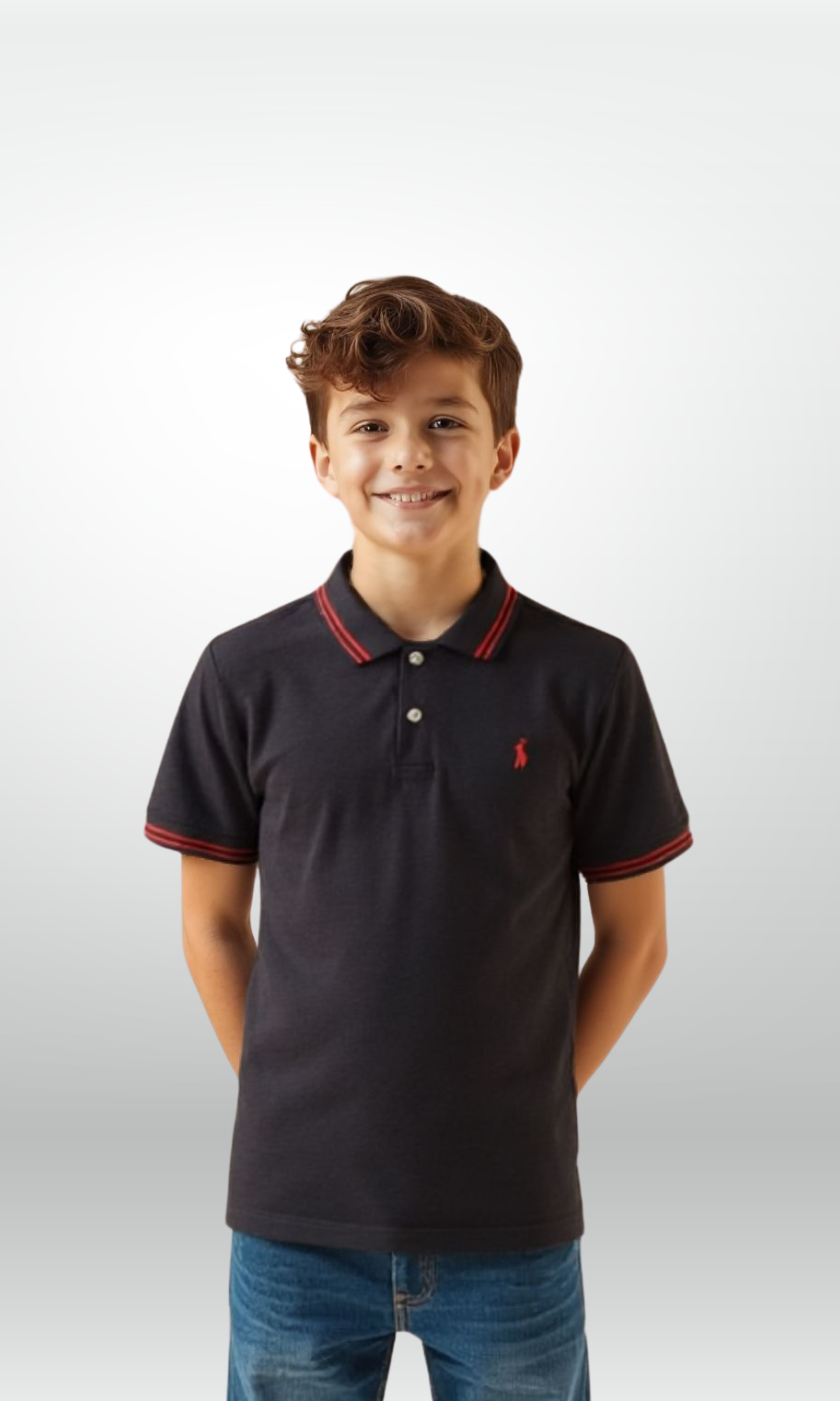Kids Cotton Mesh Polo T-Shirt (Black)